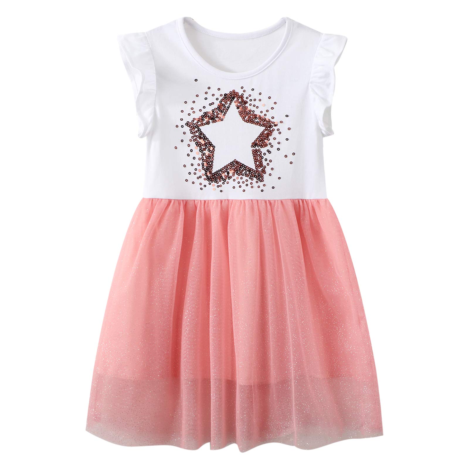 JinBei Vestido para Niñas Algodon Casual Manga Corta/Sin Mangas T-Shirt Vestidos Verano Bordado Animal Vestido para Niña 2-7 Años