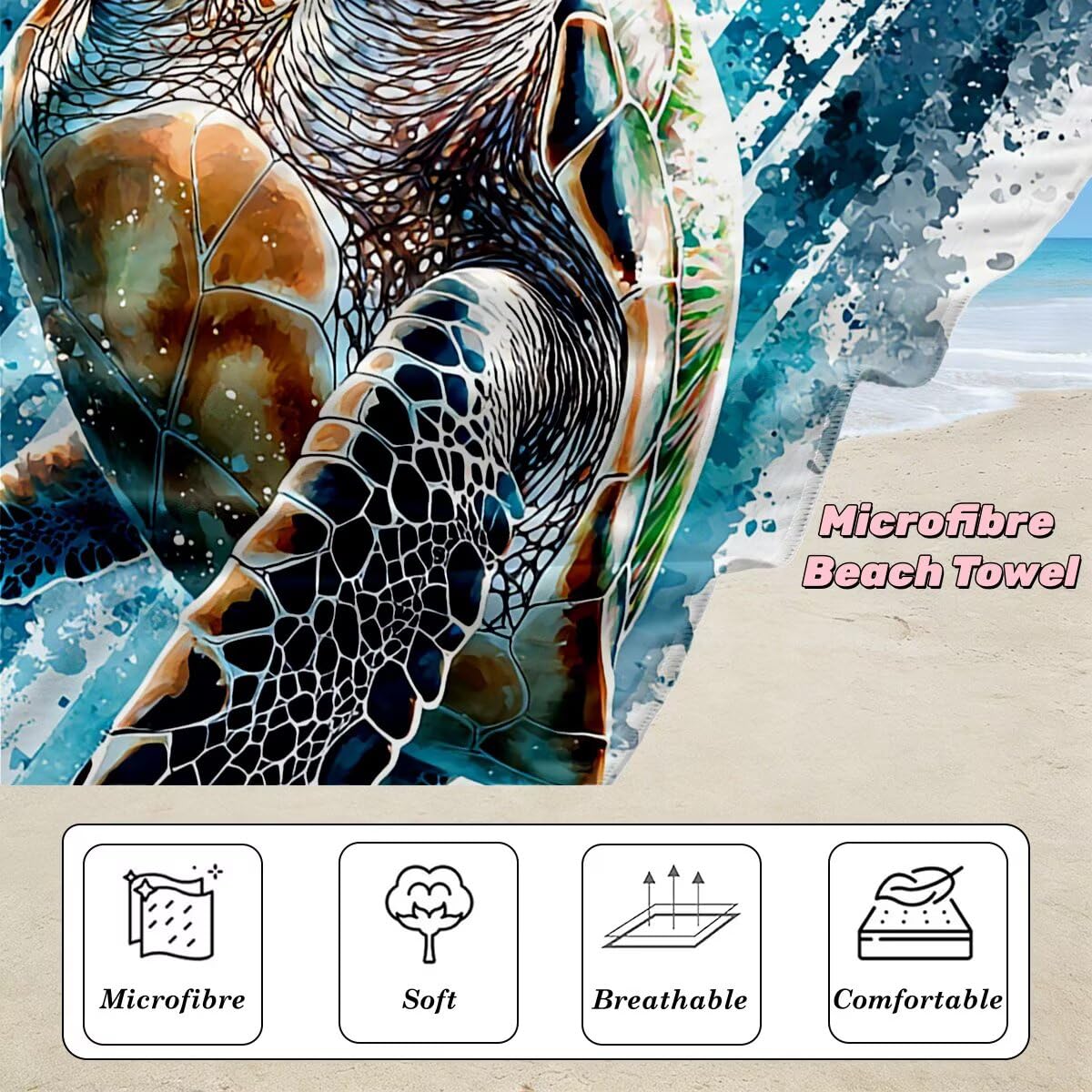 Serviette de Plage Microfibre, Lot de 2 Serviette de Bain Grande Taille 100x220 cm, Séchage Rapide Drap de Bain Tortue de mer, Anti Sable Serviettes de Plage, Fine Serviettes Microfibre Sport -4634
