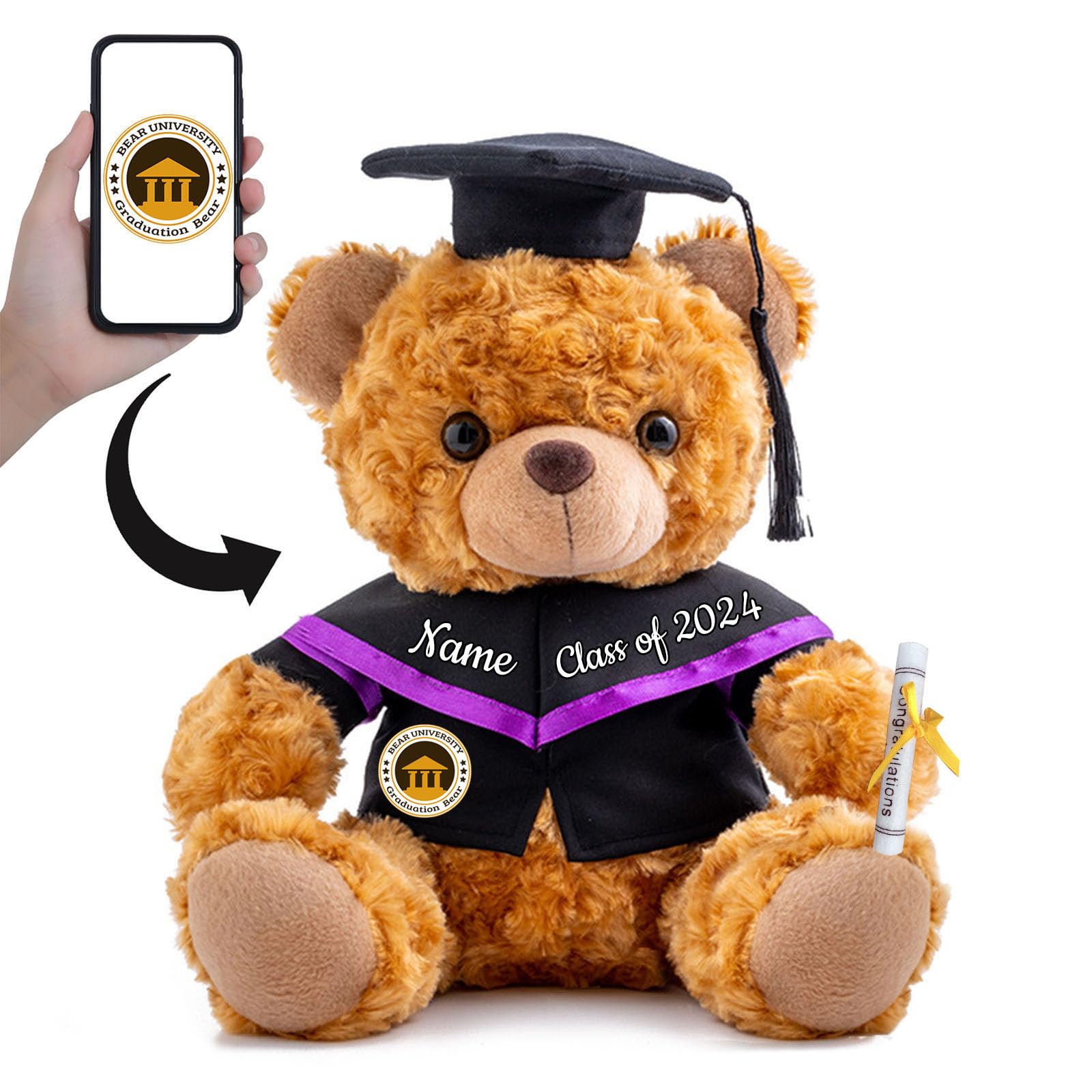 ADORSUN Personalised Graduation Teddy Bear 2024, Graduation Gifts for Him & Her with Text+Photo, Graduation Bear as Personalised Graduation Gifts for Girls/Boys Graduation Day 2024 (8-IN-Text+Image)