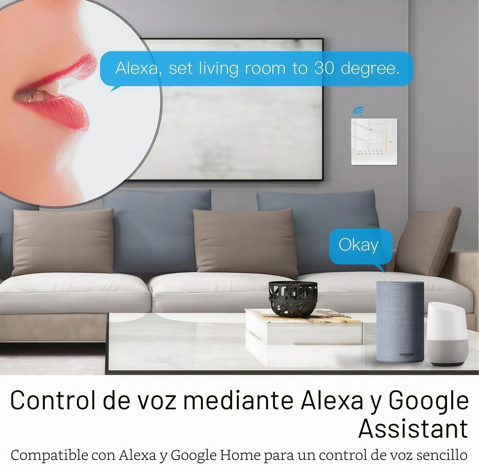006 Serie Wi-Fi Termostato - Termostato con Pantalla Táctil para Calefacción de Agua, Electricidad y Calderas - Control Remoto Desde Teléfono Móvil Compatible con Alexa, Google Home e IFTTT