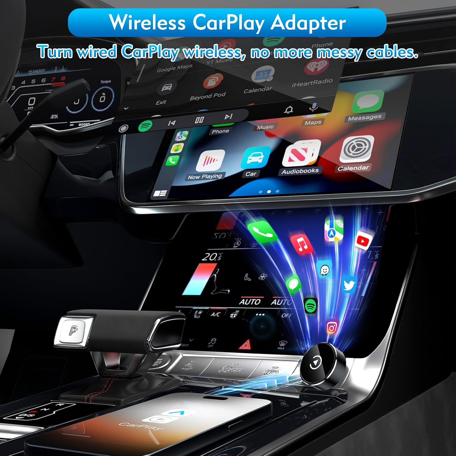 Wireless CarPlay Adapter, 2-in-1 Mini CarPlay & Android Auto Wireless Adapter, Plug & Play, Auto Connect, Car Accessories, Car Play Dongle Compatible with iPhone & Android