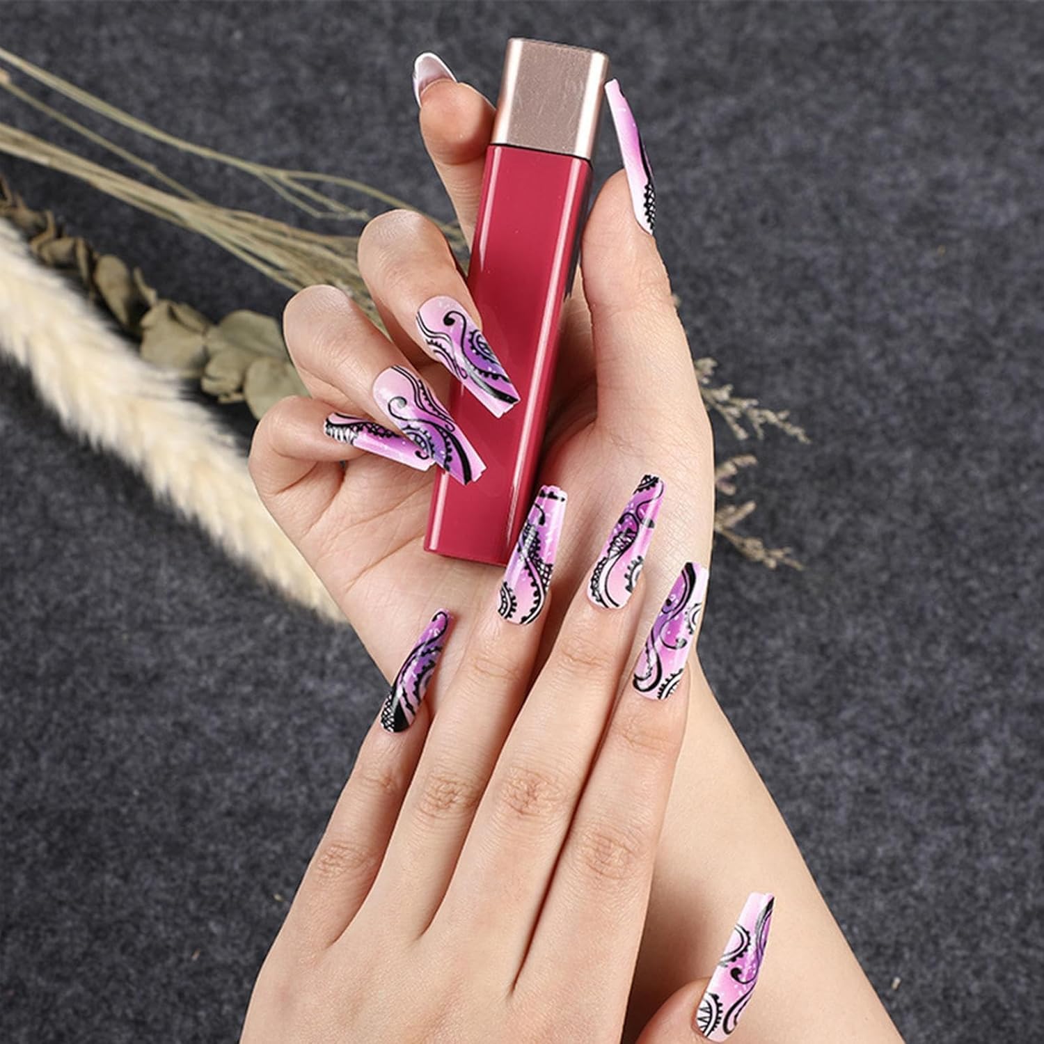 ロングバレリーナ フレンチ イニシャル ネイルチップ ちゅるん ロング