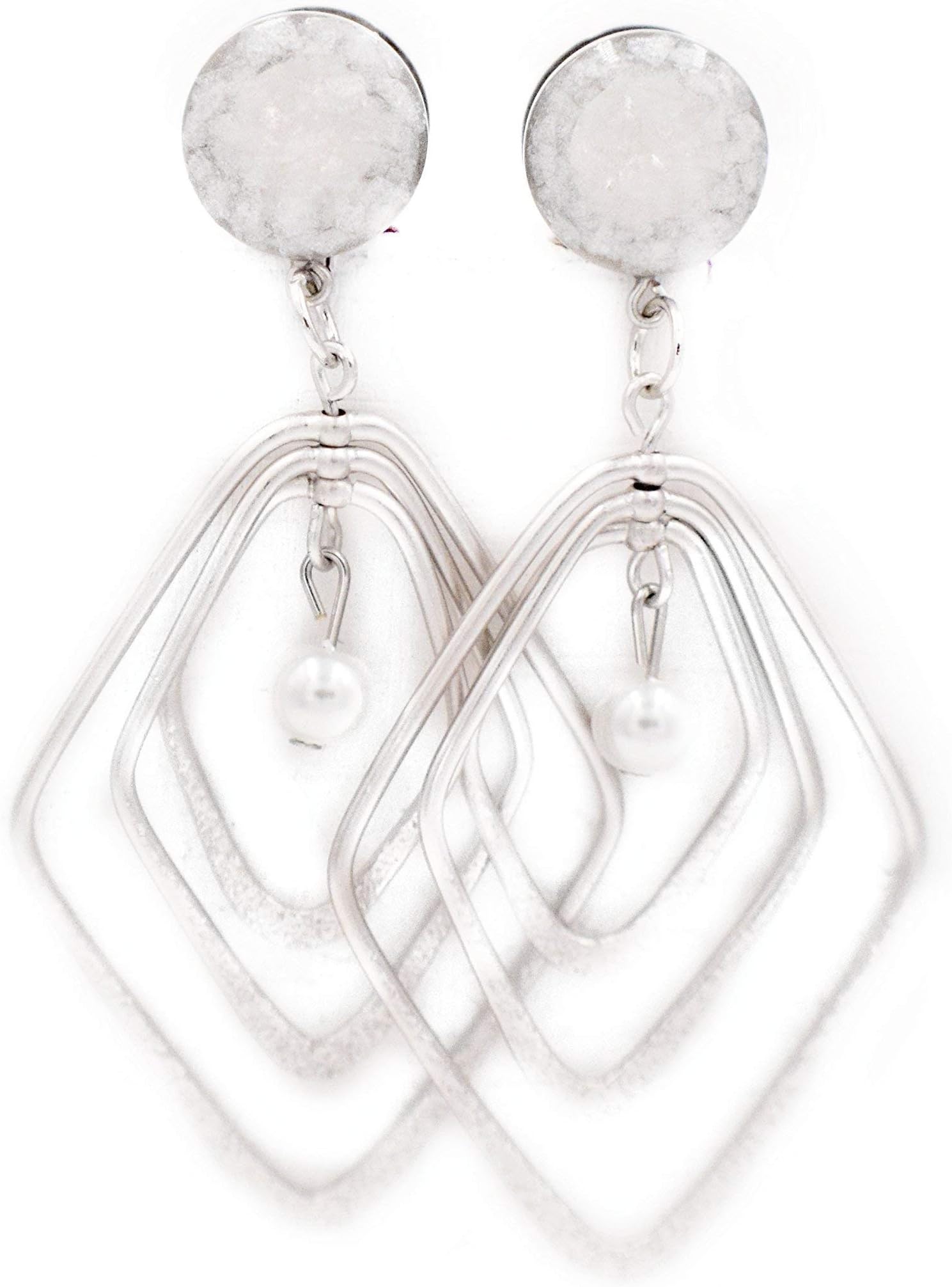 Handmade Pearl Crushed Glass Rotating Diamond Silver or Rose Gold Dangle Plugs / 6g, 4g, 2g, 0g, 00g, 7/16, 1/2, 9/16, 5/8, 11/16, 3/4, 7/8, 1in