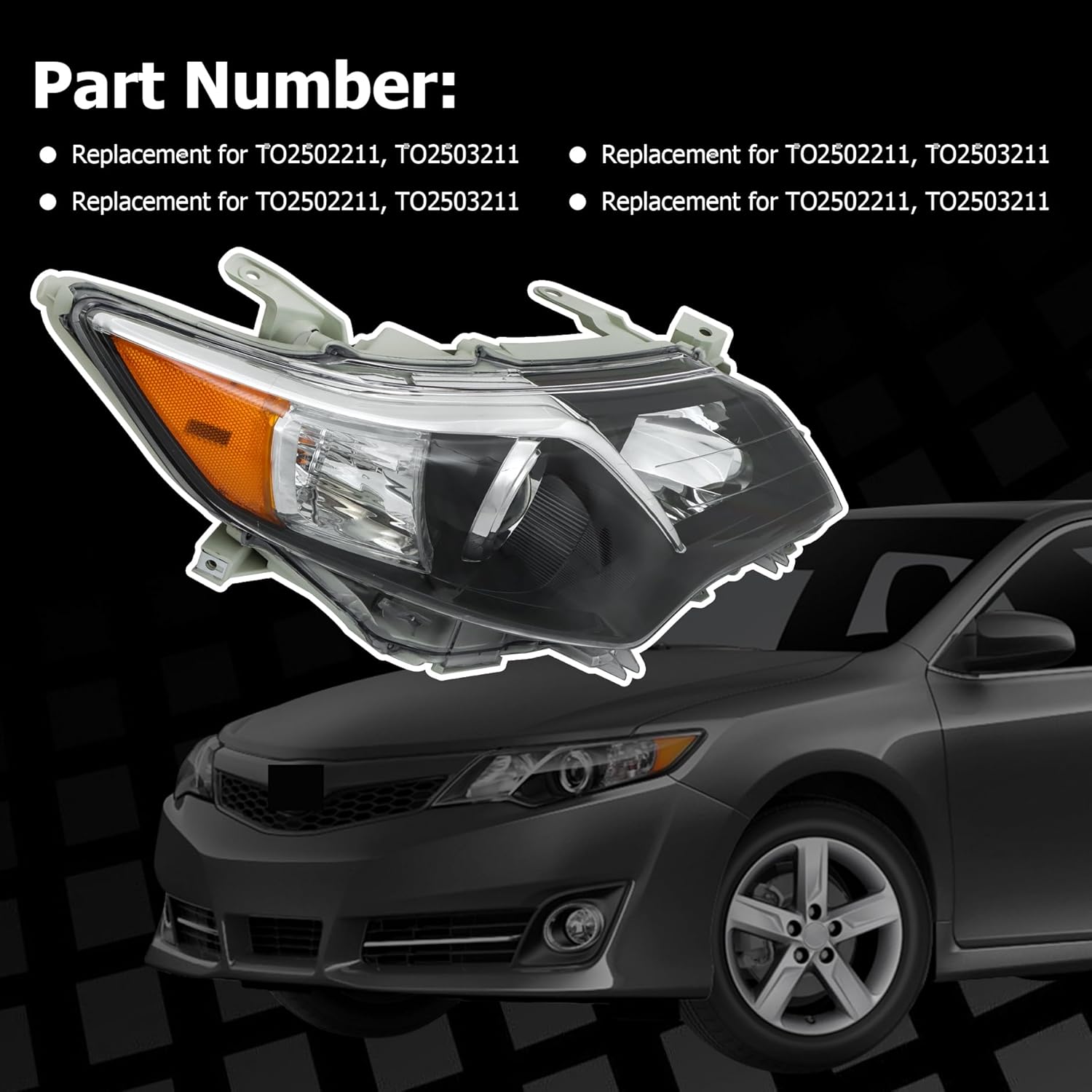 Headlight Assembly Pair Replacement for 2012-2014 Toyota Camry SE Projector Left and Right Headlights Front Head Lamps (8115006470 8111006470)