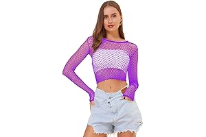 LEMON GIRL Women's Sexy Fishnet Long Sleeve Hollow-Out Lingerie Babydoll Lace Chemise Mesh Crop Top