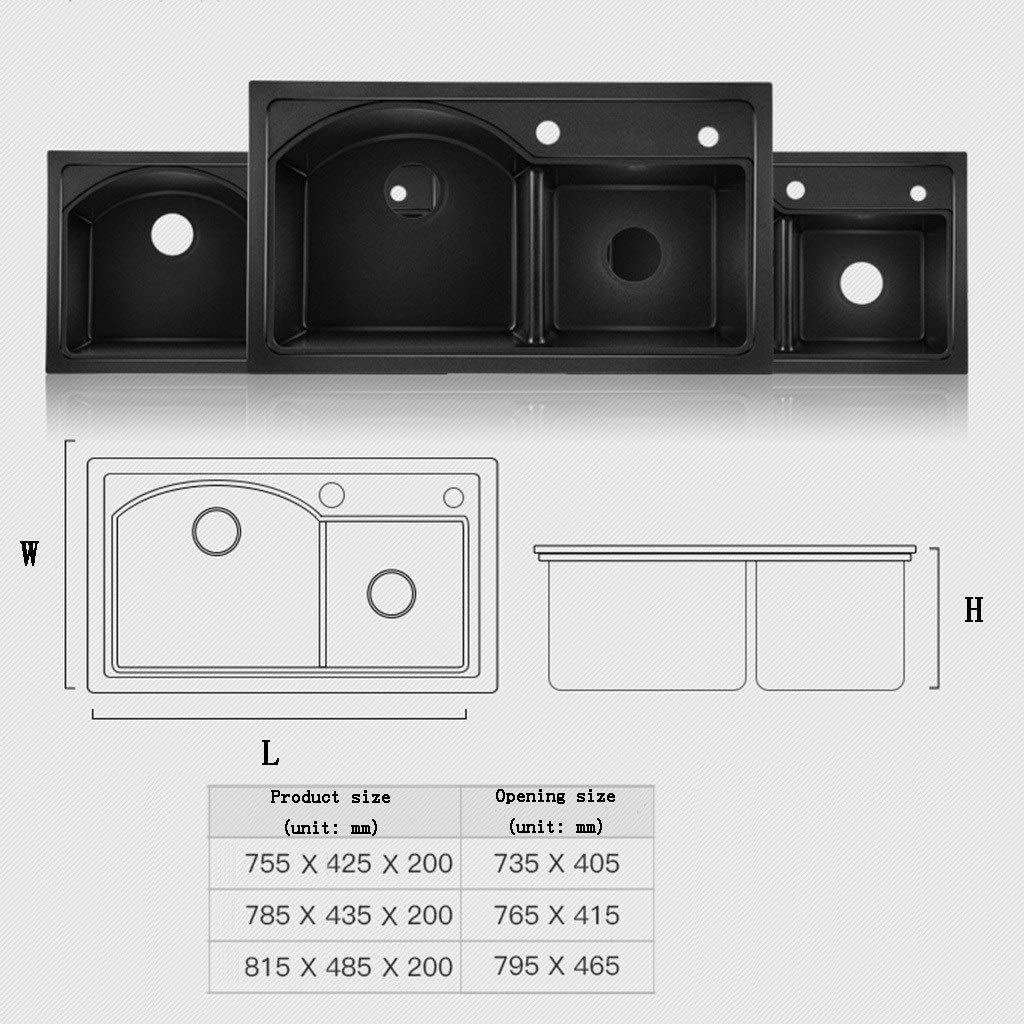 Home Black Double Trough Large Capacity Thick Sink Tableware Supplies Easy to Clean Gift