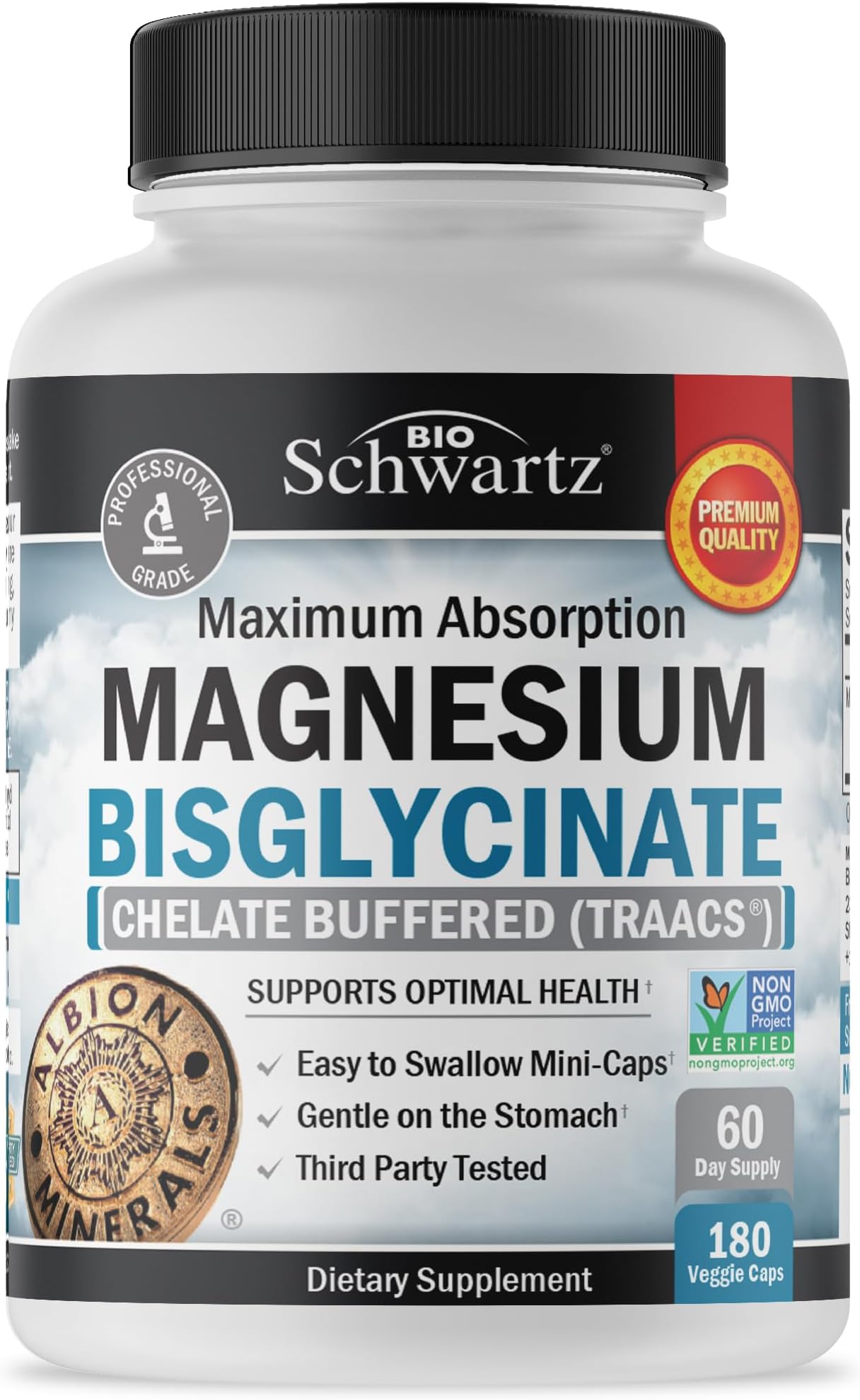 BioSchwartz Magnesium Bisglycinate 100% Chelate Traacs, 120 Count