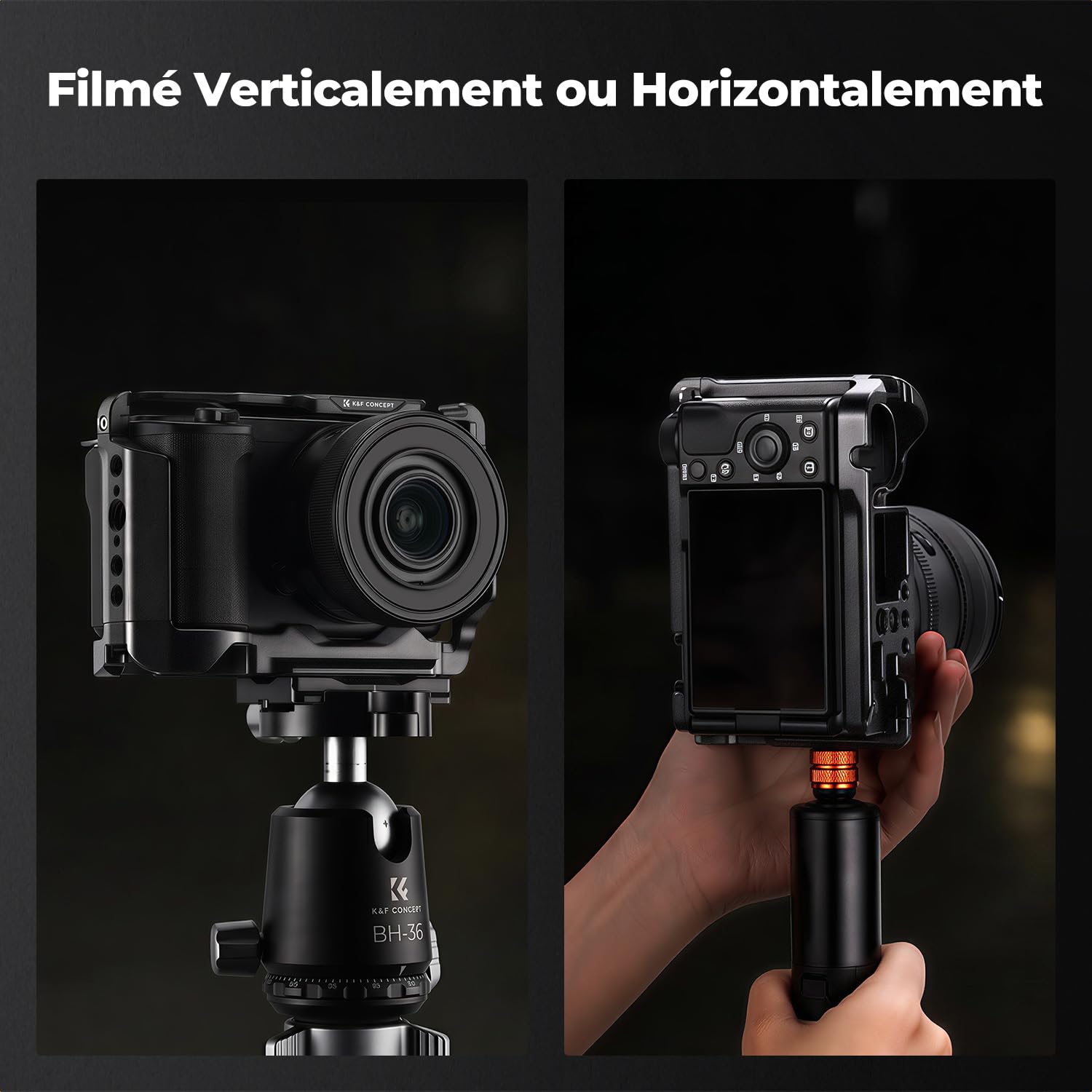 K&F CONCEPT Cage Compatible avec Sony ZV-E10 II en Aluminium Ultra Légère 119g Solide et Stable avec Cold Shoe Filetages 1/4" et 3/8" Base Arca Protection Silicone Démontage Rapide