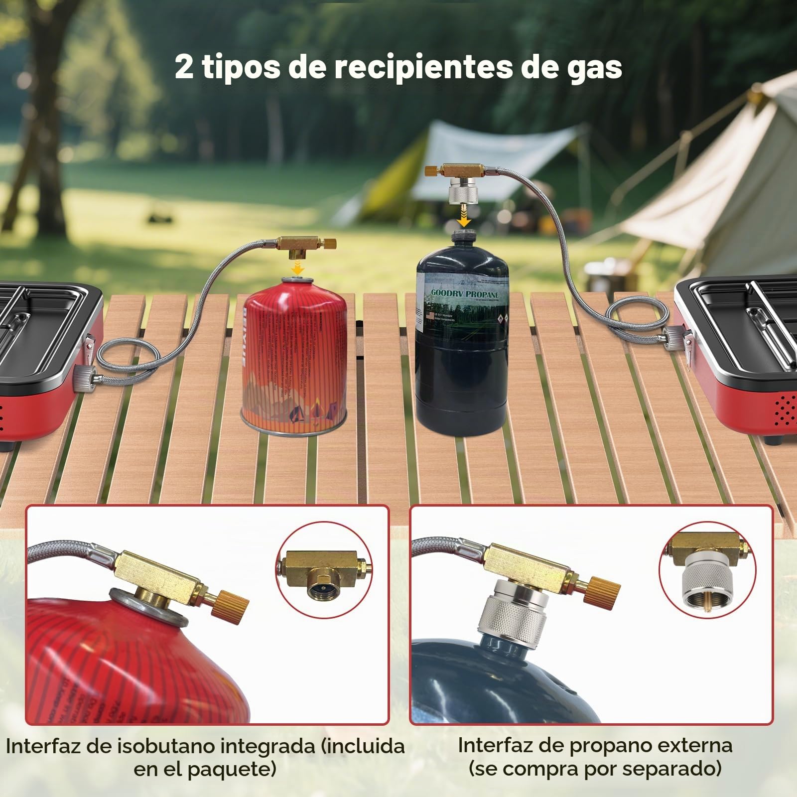 CAMPLUX FoldGo Estufa de Camping de 2 Fuegos, Hornillo de Gas Portátil con Asa, 28-30 mbar, Ideal para Camping, Senderismo y Picnics
