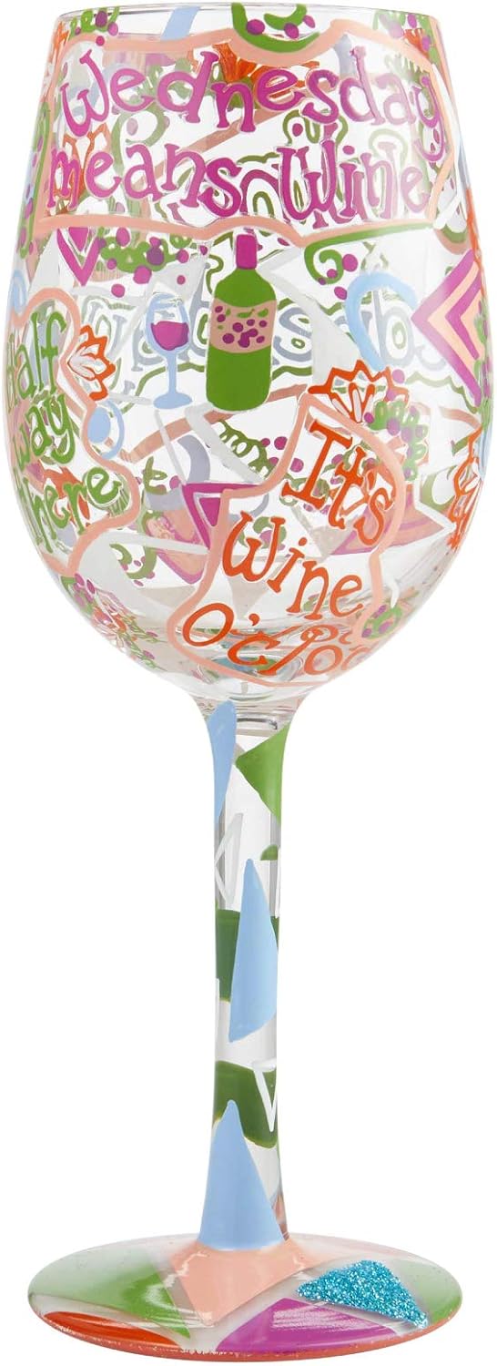 Enesco 6004843 Designs by Lolita Wednesday Artisan Hand-Painted Wine Glass, 15 Ounce, Multicolor