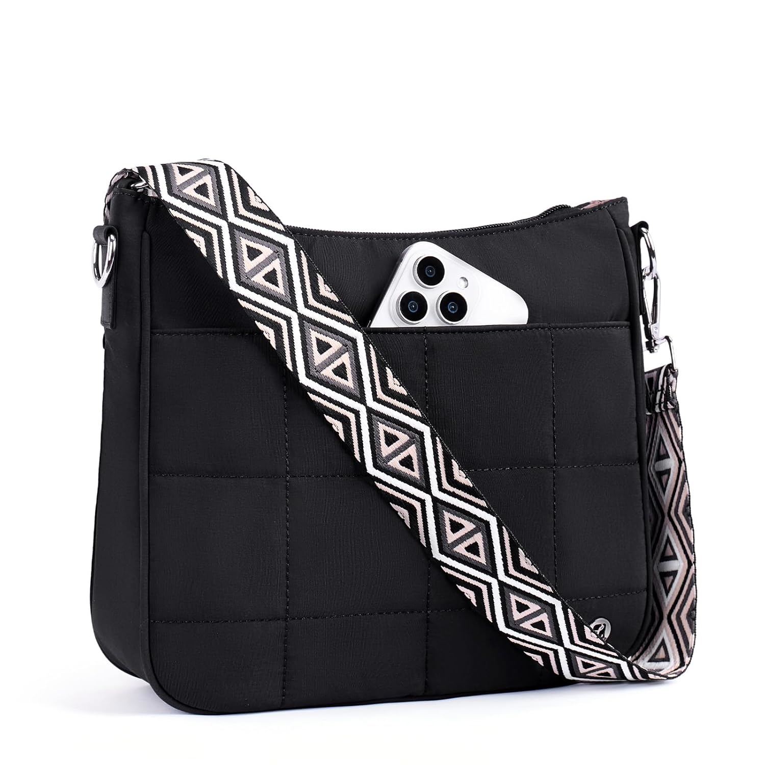 Anti Theft Crossbody Bags for Women Quilted Puffer Travel Purses Shoulder Hobo Bag Handbag with Guitar Strap