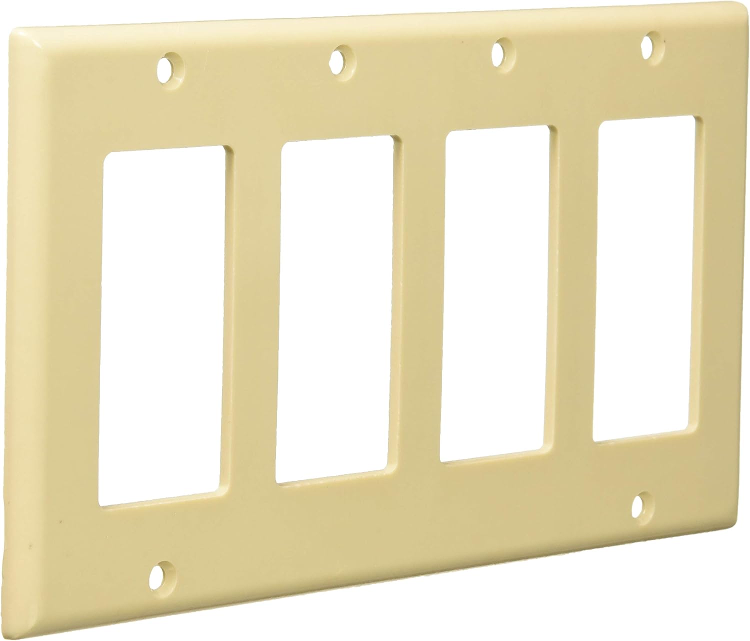 Leviton 80412-I 4-Gang Decora/GFCI Device Decora Wallplate, Standard Size, Thermoset, Device Mount, Ivory, 10-Pack
