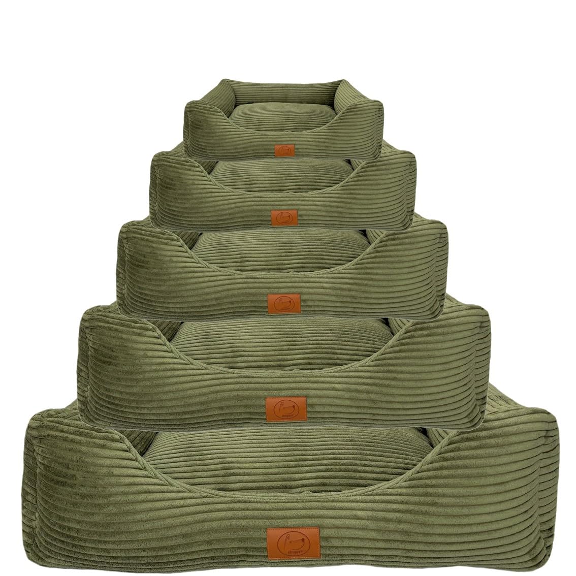 elropet Hundebett orthopädisch aus Kuschel Cord XS/S/M/L/XL kleine Hunde große Hunde Hundekorb (Olivegrün, XS (65x50x18cm))