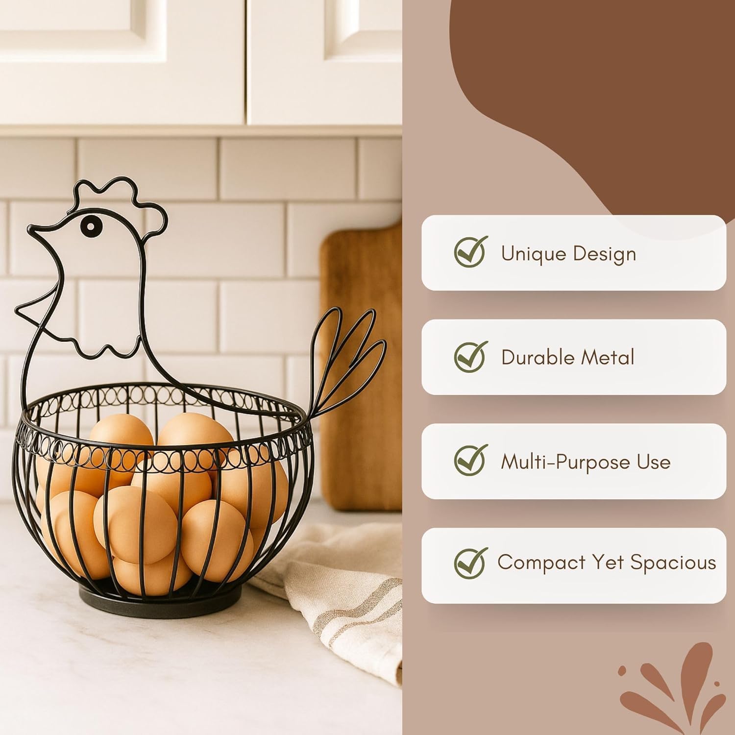 Hen Shape Egg Basket - Metal Kitchen Basket -5