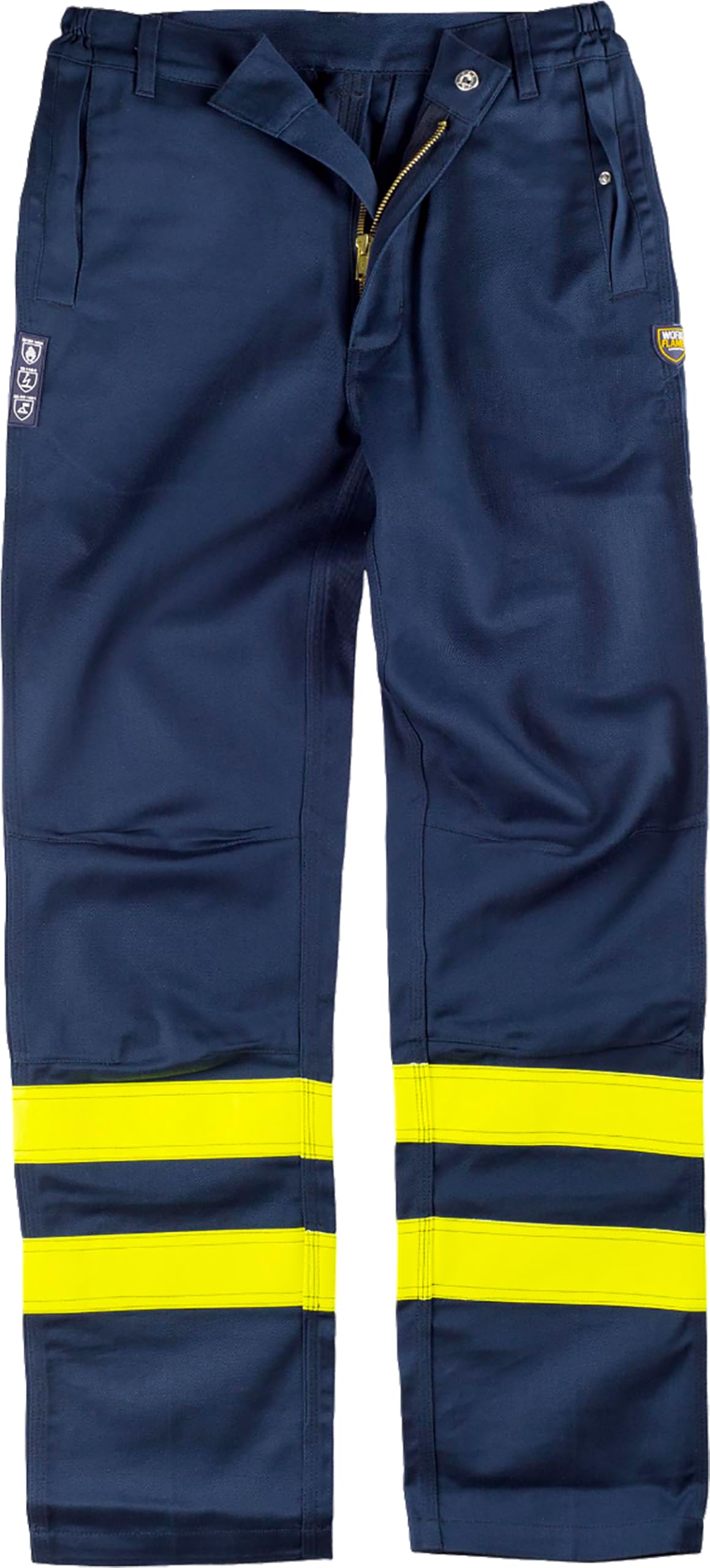 WORKTEAM Pantalón Soldador Ignífugo y Antiestático, con Cintas Reflectantes Amarillas, Triple Costura, Cintura Elástica y Bolsillos Seguridad, Norma EN ISO 11611 Clase 1.Hombre