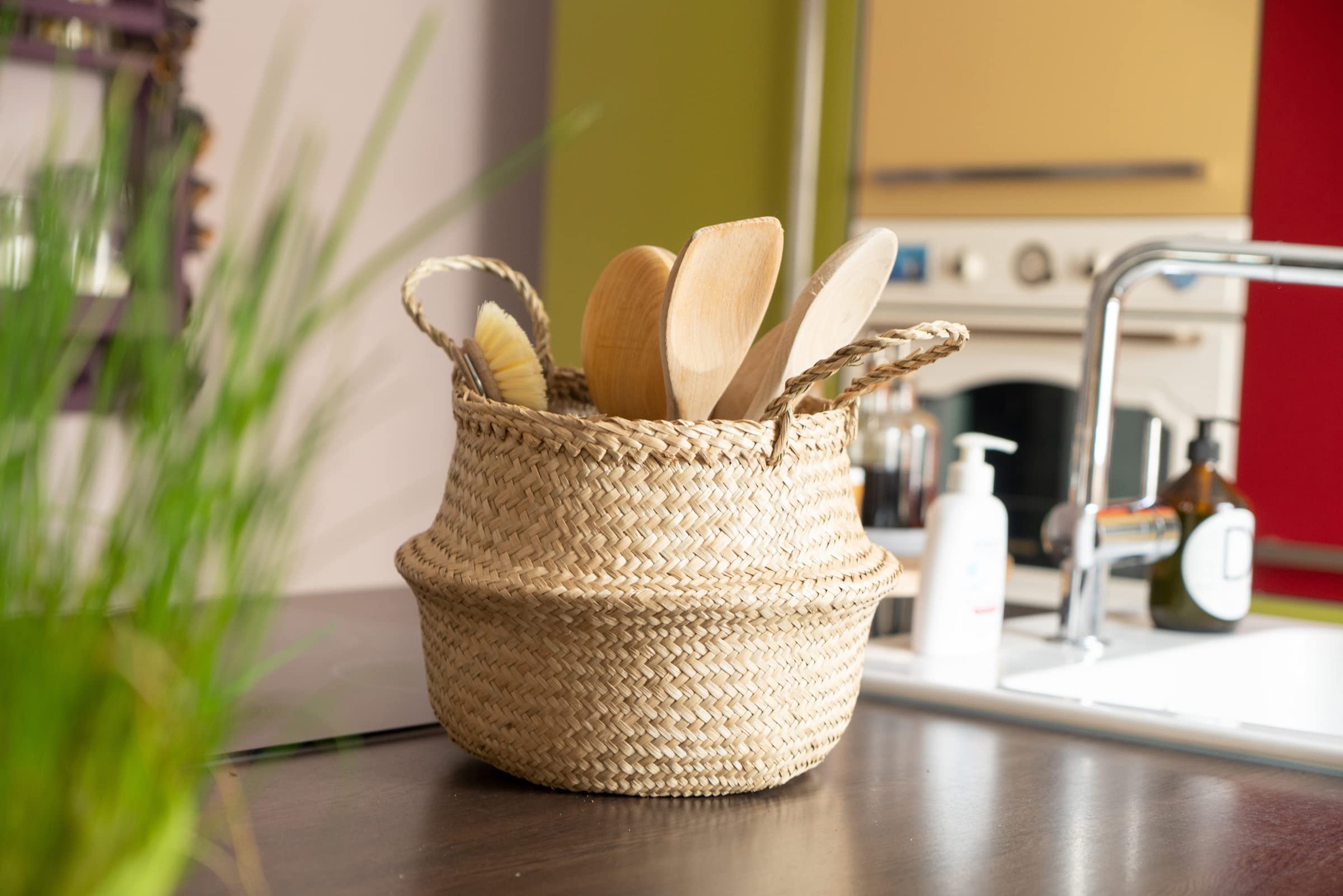 Alipis Cestino Da Picnic Vimini Con Doppio Coperchio Manico Portatile 5X7X5 Pollici Cesto Intrecciato Per Conservazione Alimenti E Accessori Esterni Casa