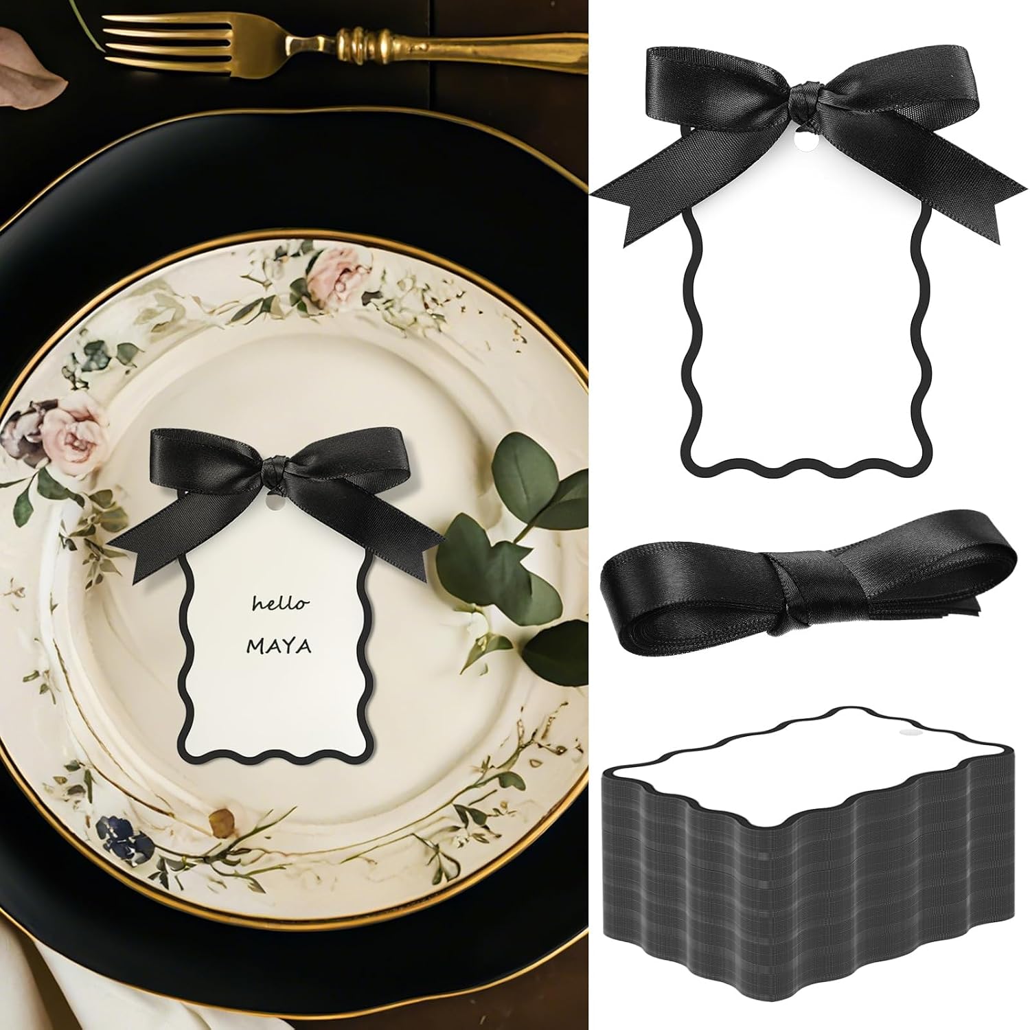 MotiMind 100set Scallop Name Place Cards for Table Seating,Sage Green