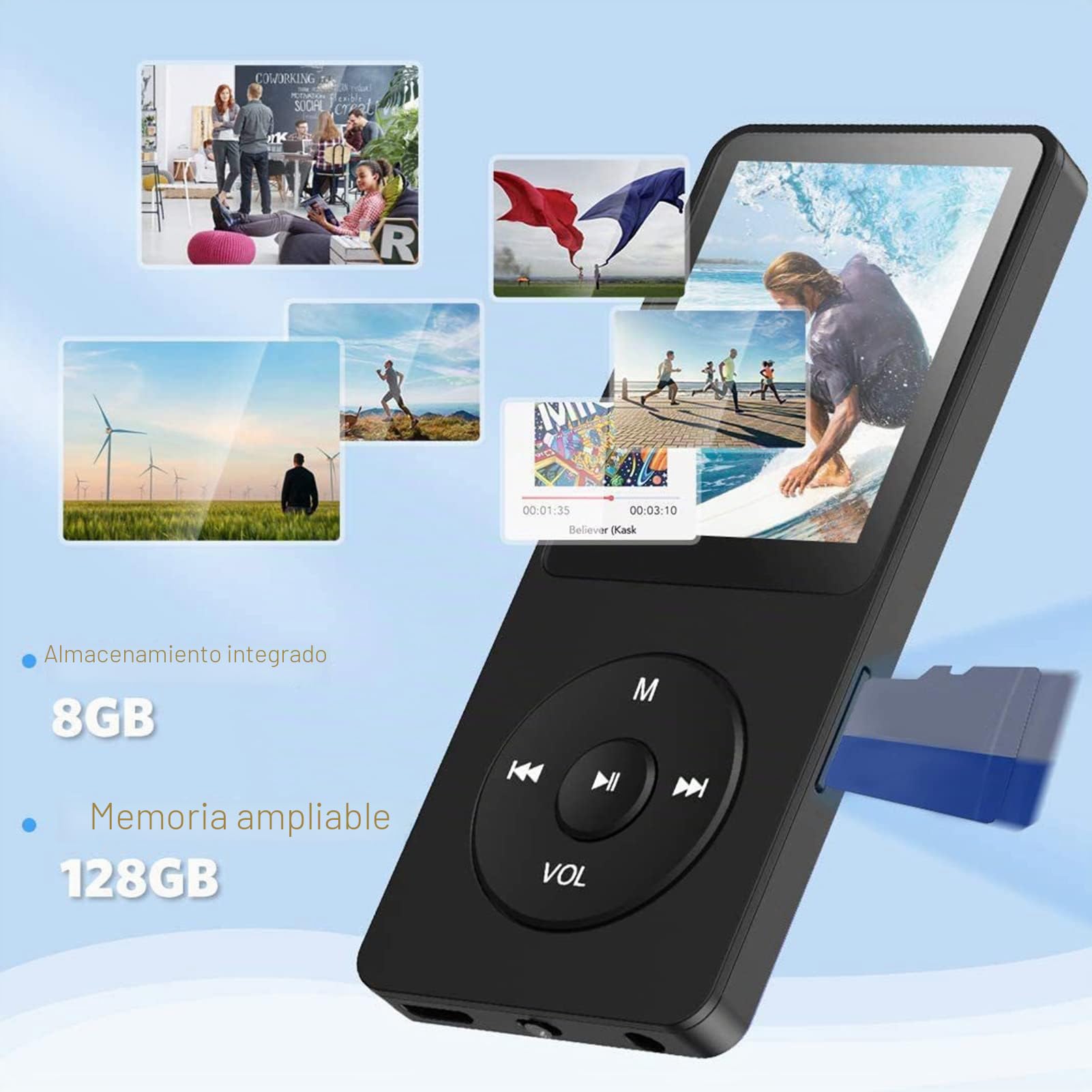 Reproductor MP3 MP4 Bluetooth 5.0, Música HiFi Portátil con Altavoces HD, Radio FM, Grabación, Video, Imágenes, Soporte de Formatos