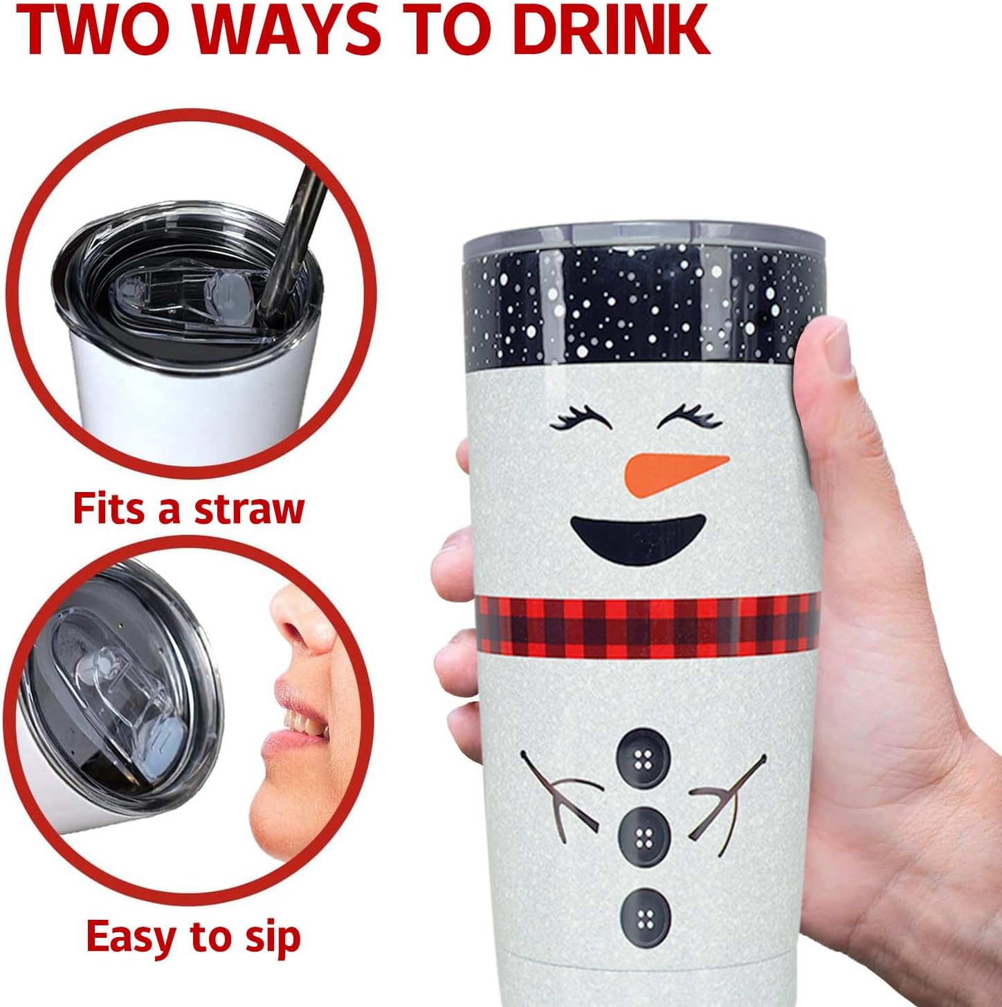 Merry Christmas Insulated Tumbler with Lids and Straws Snowman Stainless Steel Cup for New Year Holiday Xmas Christmas Funny Travel Mug Gifts 20 OZ - Image 4