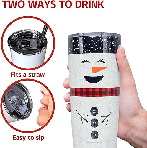 Miniatura 4 de Vaso aislado de acero inoxidable con tapas y pajitas con diseño de muñeco de nieve de Navidad para Año Nuevo, vacaciones, Navidad, Navidad,