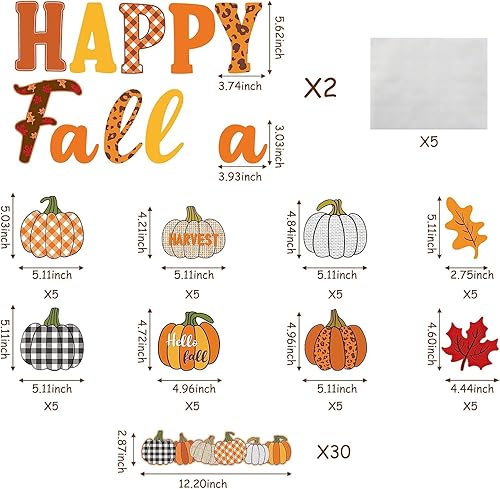 Miniatura 2 de BeYumi Juego de 93 tableros de anuncios con recortes de calabaza de Feliz Otoño, recortes de Hello Fall con bordes de calabaza de granja, adorno de
