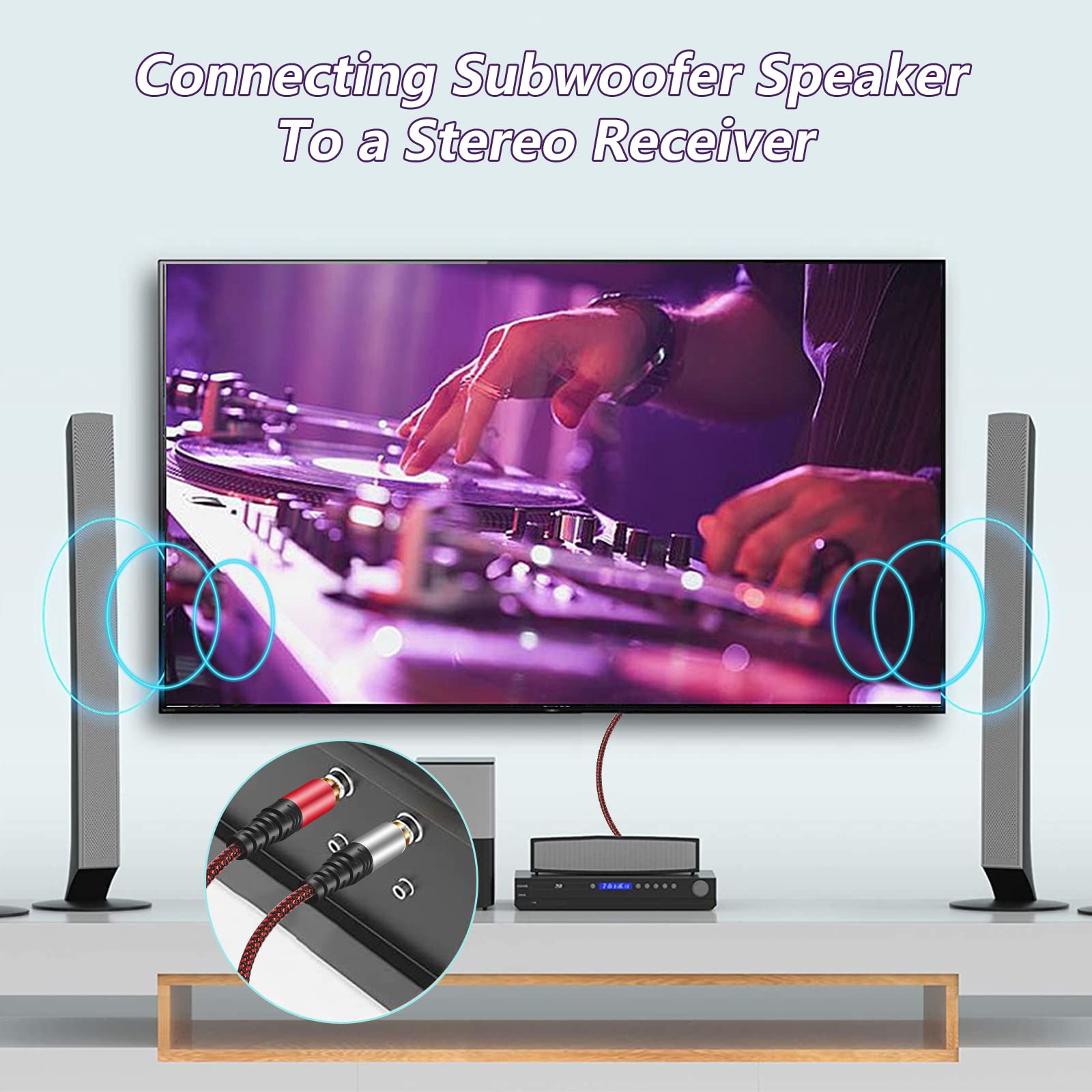 Cavo RCA da 0,9 m, 2 RCA maschio a 2 RCA maschio, cavo audio stereo per subwoofer [suono Hi-Fi], cavo audio ausiliario in nylon intrecciato per Home Theater, HDTV, amplificatori, sistemi Hi-Fi,