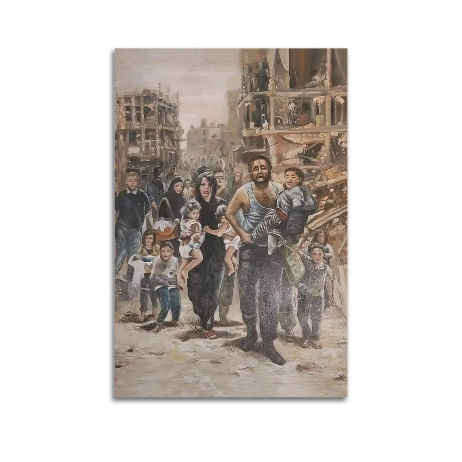 XKUGA Mid-East Conflict Anti-War Poster Ruins Refugee Family Modern Decorative Canvas Prints - Ideal Wall Art for Family, Man Cave, Game Room, Boys & Girls Bedroom 20x30inch(50x75cm)