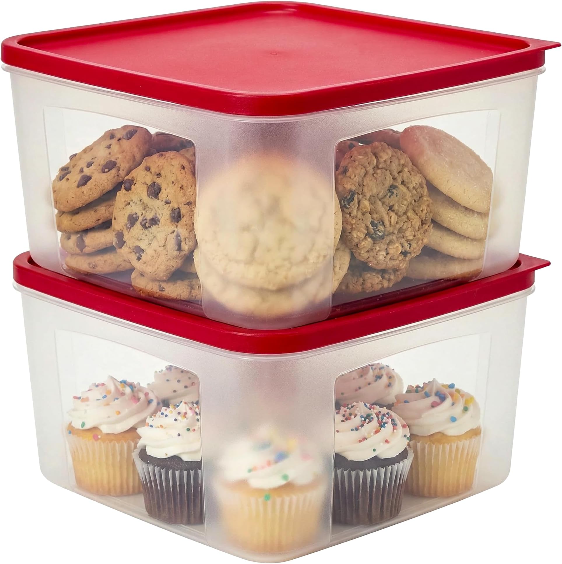 Cookie Storage Containers Airtight (2-Pack) – 3.7L Square Plastic Cookie Box, Freezer & Microwave Safe, Stackable Food Containers with Lids for Cookies, Baked Goods & Meal Prep