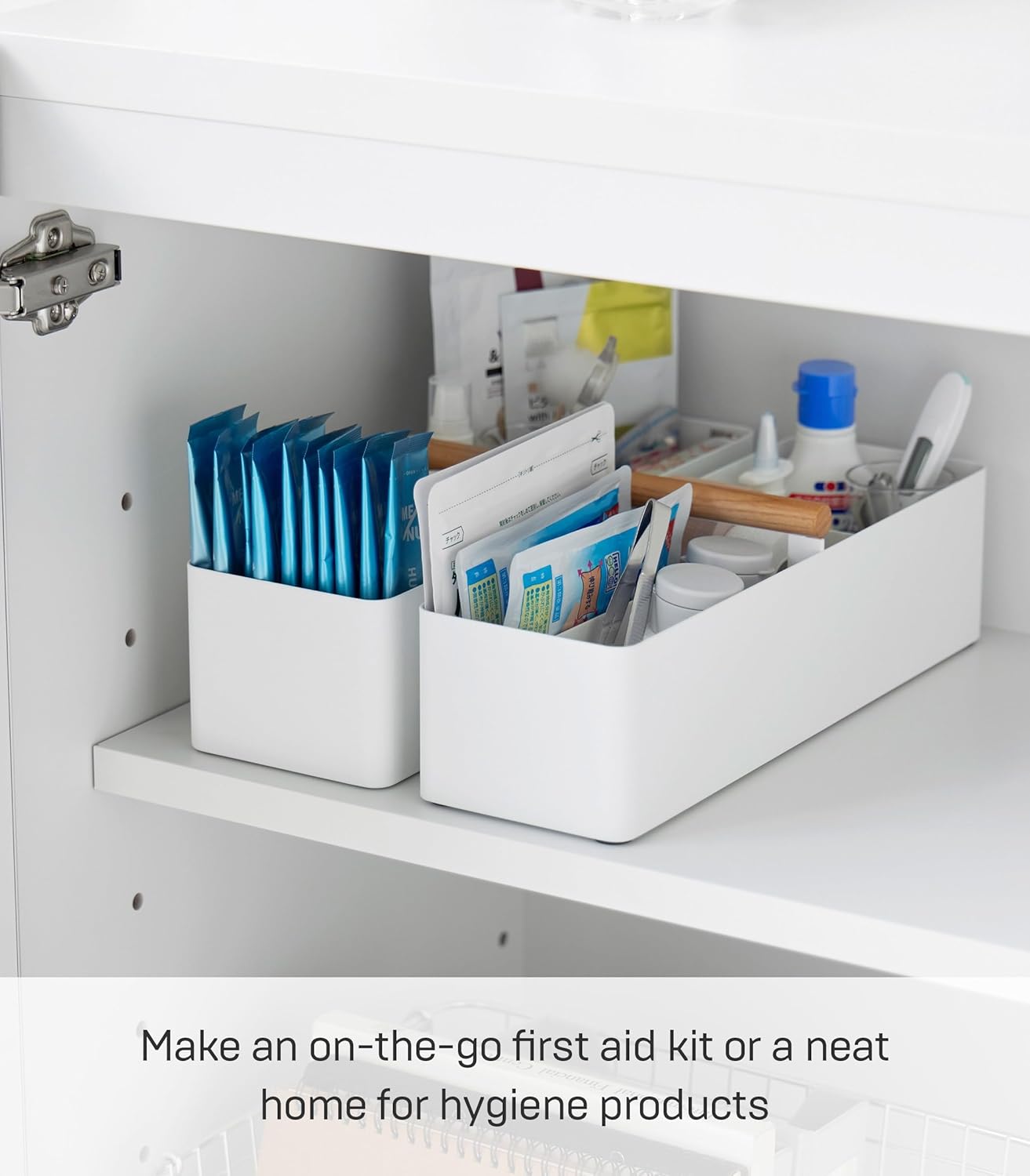 YAMAZAKI Home Tosca Slim Storage Box With Natural Wood Handle – Magnetic Dividers For Makeup Or Medications - Steel + Wood