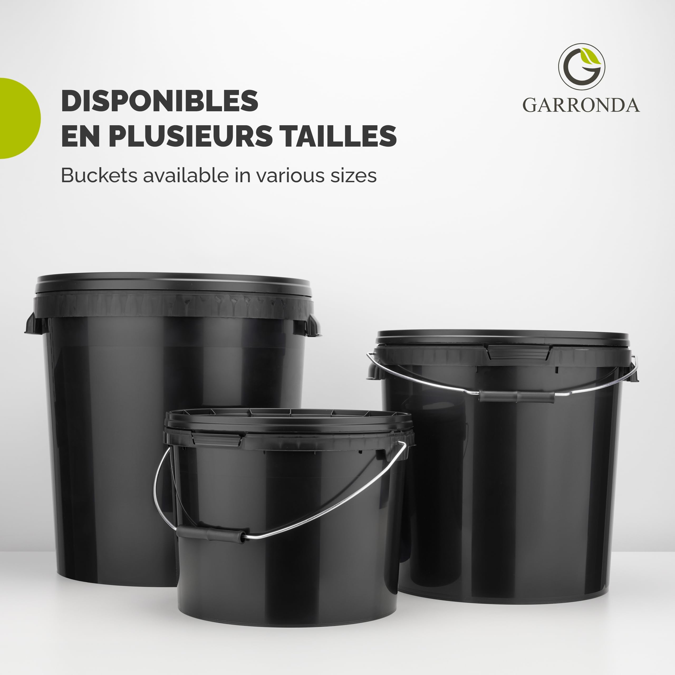 Garronda Seau avec Couvercle 20 L pour Le Stockage de Produits Alimentaires et Chimiques 5 Pièces Noir GD-0104