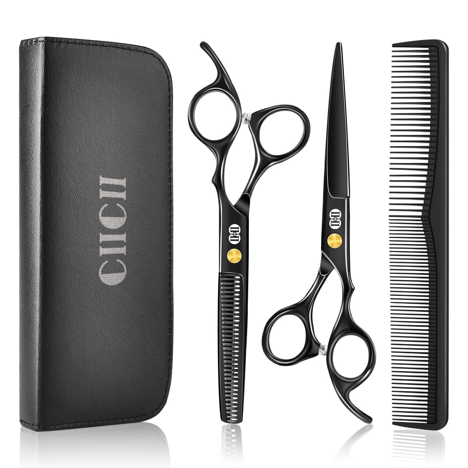 CIICII Hair Scissors Hairdressing Set, Professional Hair Cutting Scissors Barber Kit (6.7 Inch Hair Beard Hairdressers Trimming Barbering Thinning Shears) for Men Women Haircut Home Salon (Black)