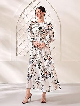 CIVOUX Womens White Dresses Floral Print Sleeve Long Dress A Line at Amazon  Women's Clothing store
