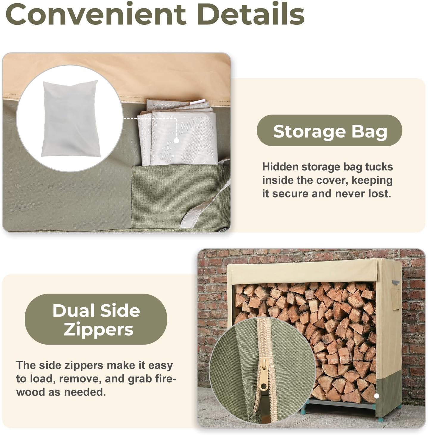 BPS 4 FT Firewood Rack Cover, 600D Waterproof Oxford Outdoor Log Rack Cover with Zipper and Air Vent for Outdoor Wood Rack