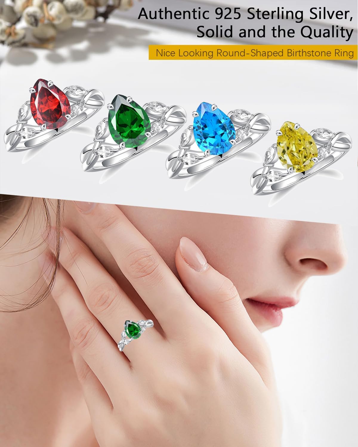 Wasee Natural Moss Agate Ring And Birthstone Ring 925 Sterling Silver Engagement Wedding Promise Ring Jewelry for Women - Image 4