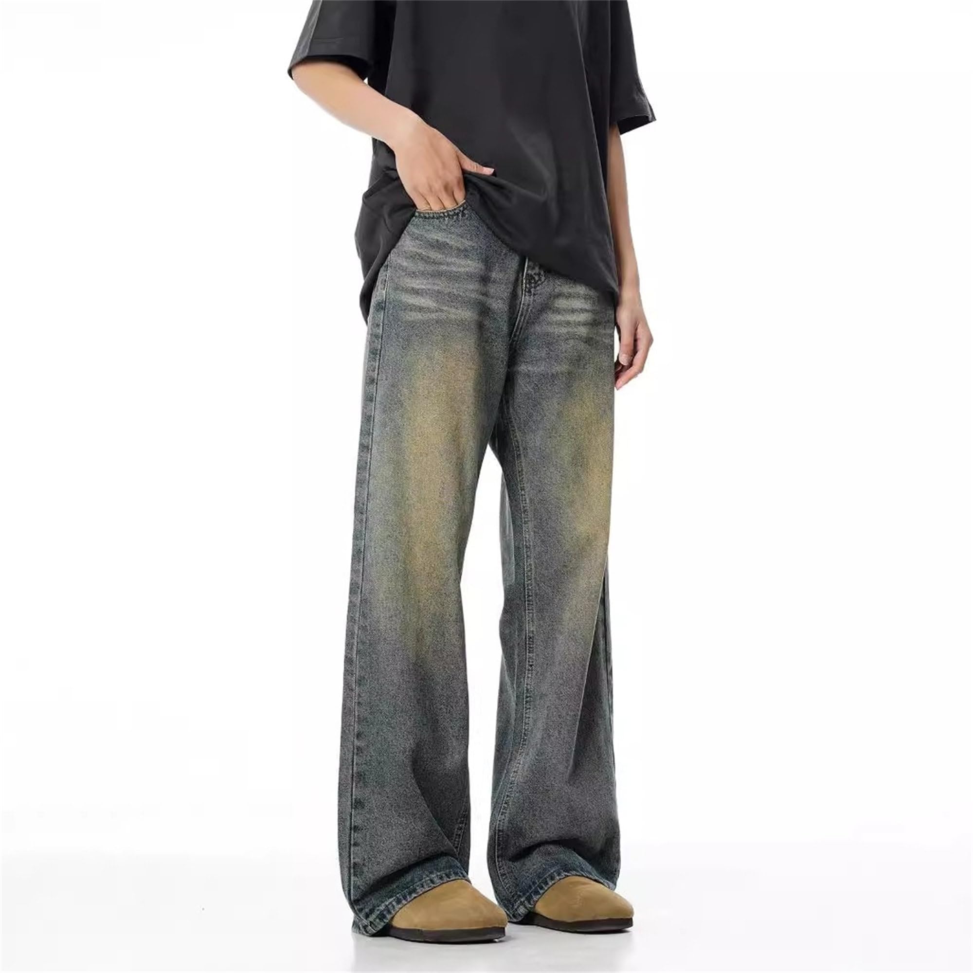 Men's Hip Hop Baggy Casual Jeans Casual Loose Fit Ripped Distressed Jeggings Wide Leg Skater Denim Pants (Blue,XX-Large)