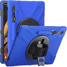 KIQ Galaxy Tab S8 Ultra Case 2022, Shockproof Heavy Duty Impact Drop Protection/Shoulder Rotating Hand Strap Kickstand Cover for Samsung Galaxy Tab S8 Ultra 14.6 inch Tablet X900 Shield Dark Blue