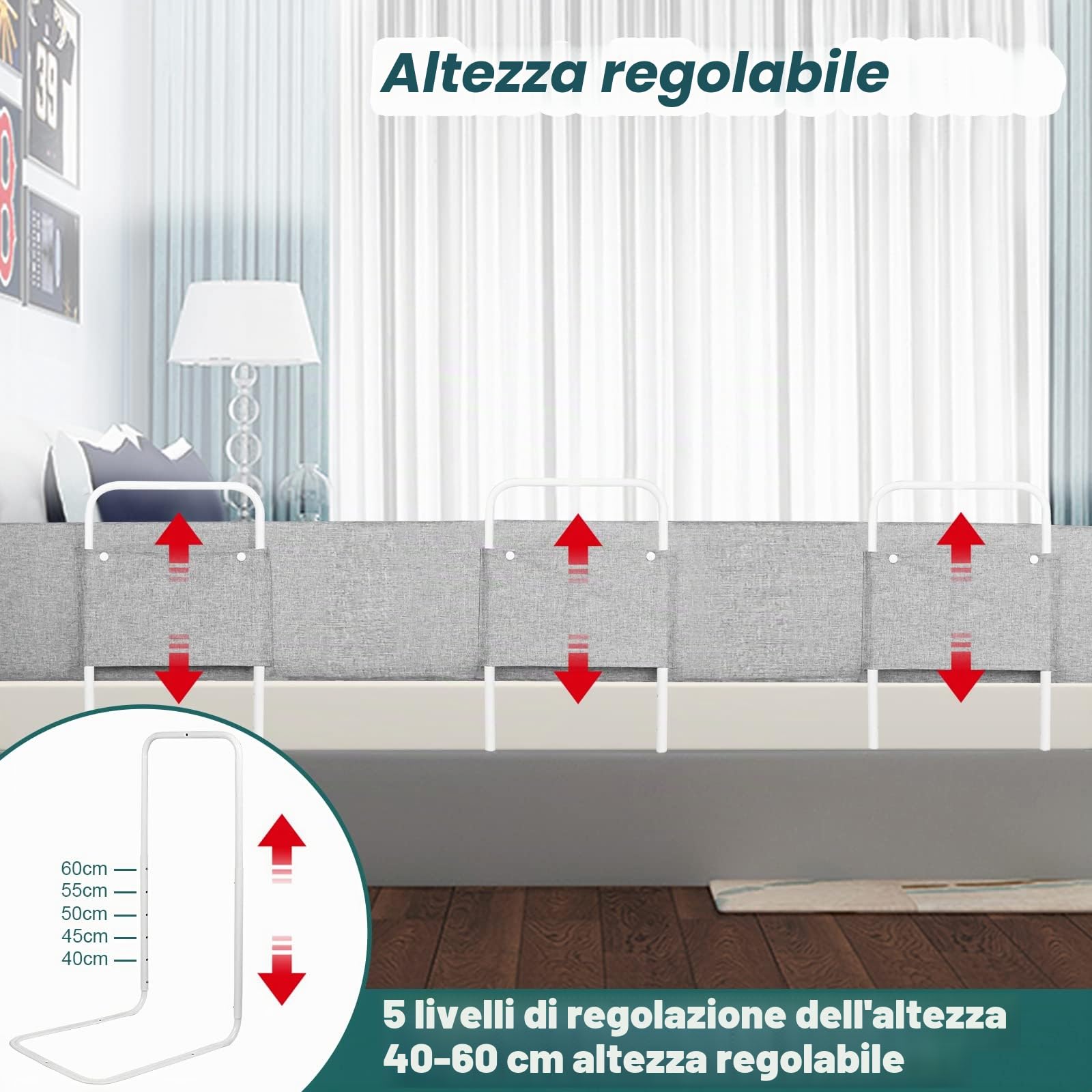 LZQ Sponda di protezione anticaduta per letto dei bambini, forma regolabile, altezza regolabile, per bambini e neonati, grigio, 200 cm