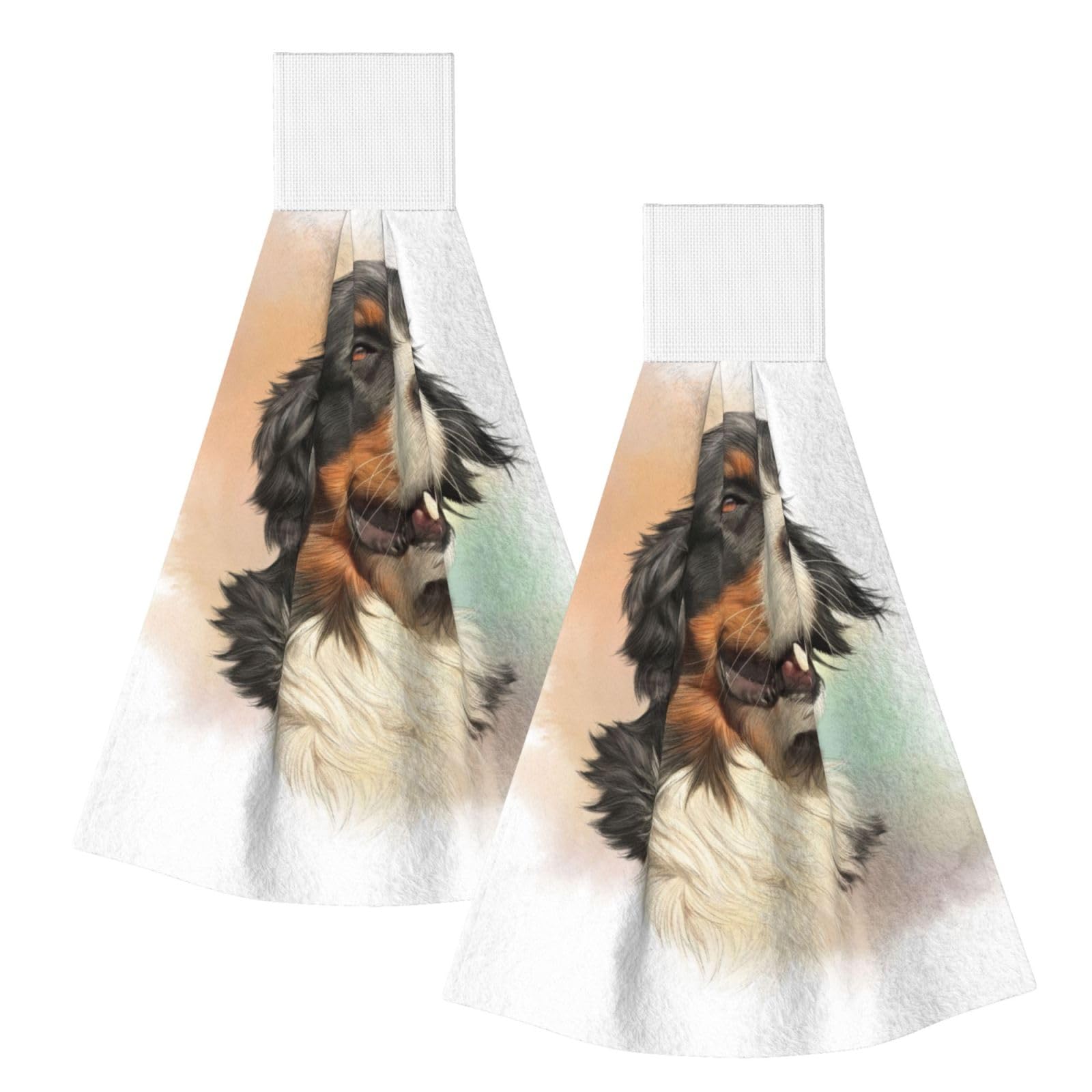DOPKLNA Bernese Mountain Dog Realistic Portrait Berner, 2 Pcs Hanging Coral Fiber Hand Towels for Bathroom, Absorbent Kitchen Towels