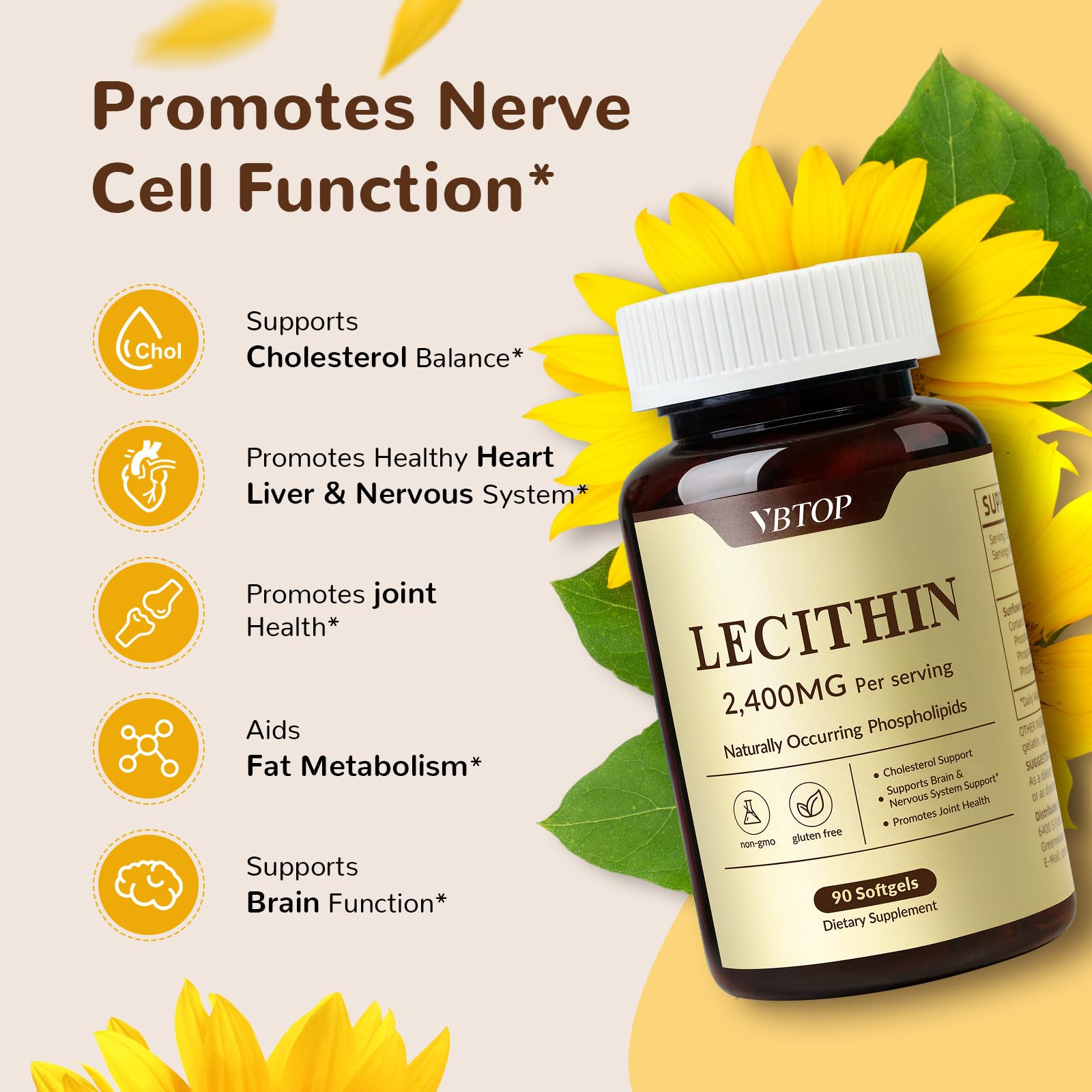 Sunflower Lecithin 2400 mg 90 Softgels Rich in Phosphatidyl Choline — Amazon image 3