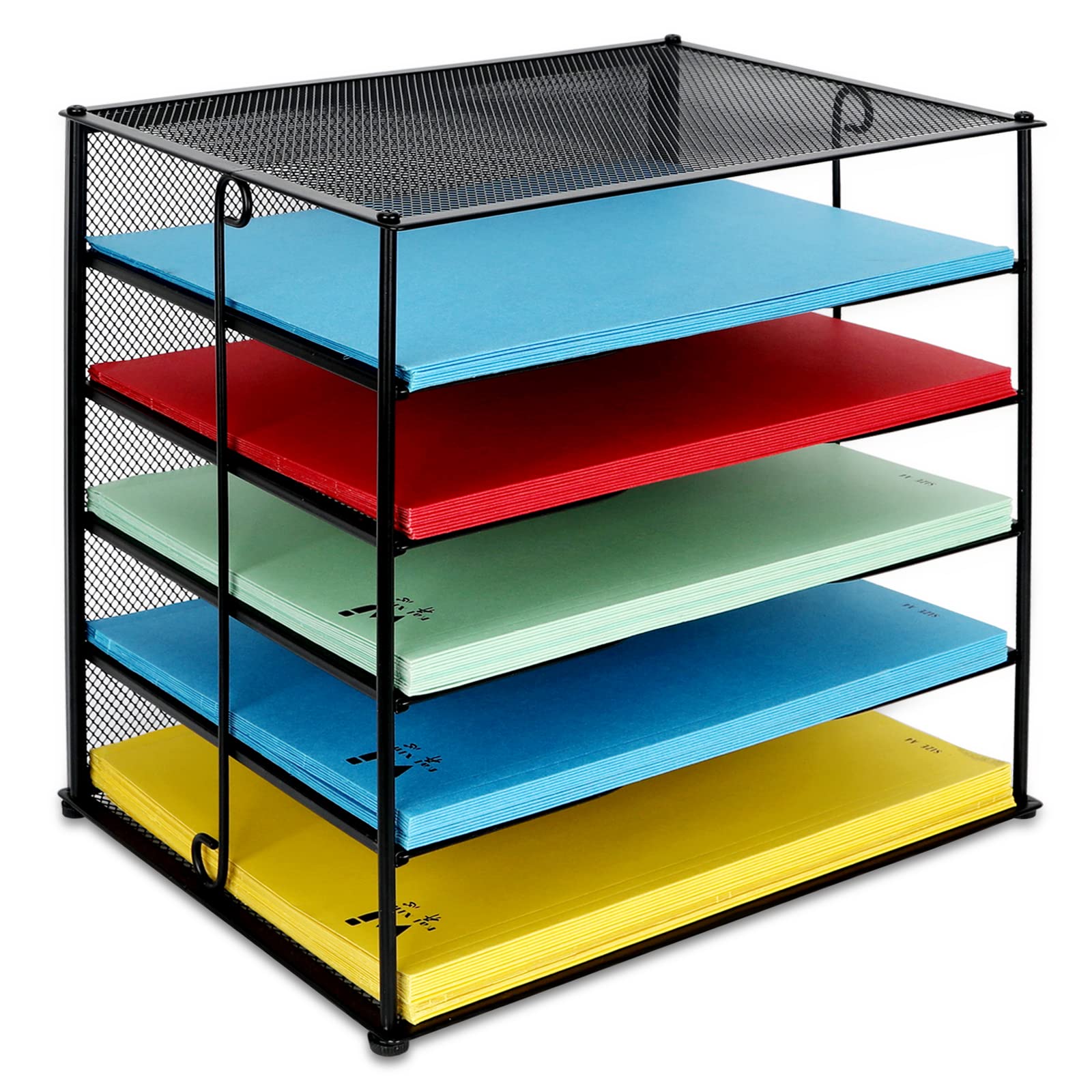 Photo 1 of ProAid Desk Letter Tray Organize, Mesh Desktop File Organizer with 5 Tier Paper Size Shelves, Black