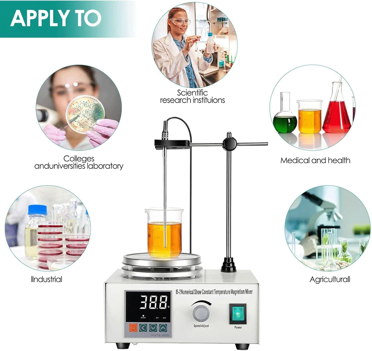 Agitador Magnético - Agitador Magnético Con Calefacción Y Pantalla Digital, 1500 RPM, Varilla De Agitación De PTFE | Para Uso En Laboratorio, Química Y Medicina