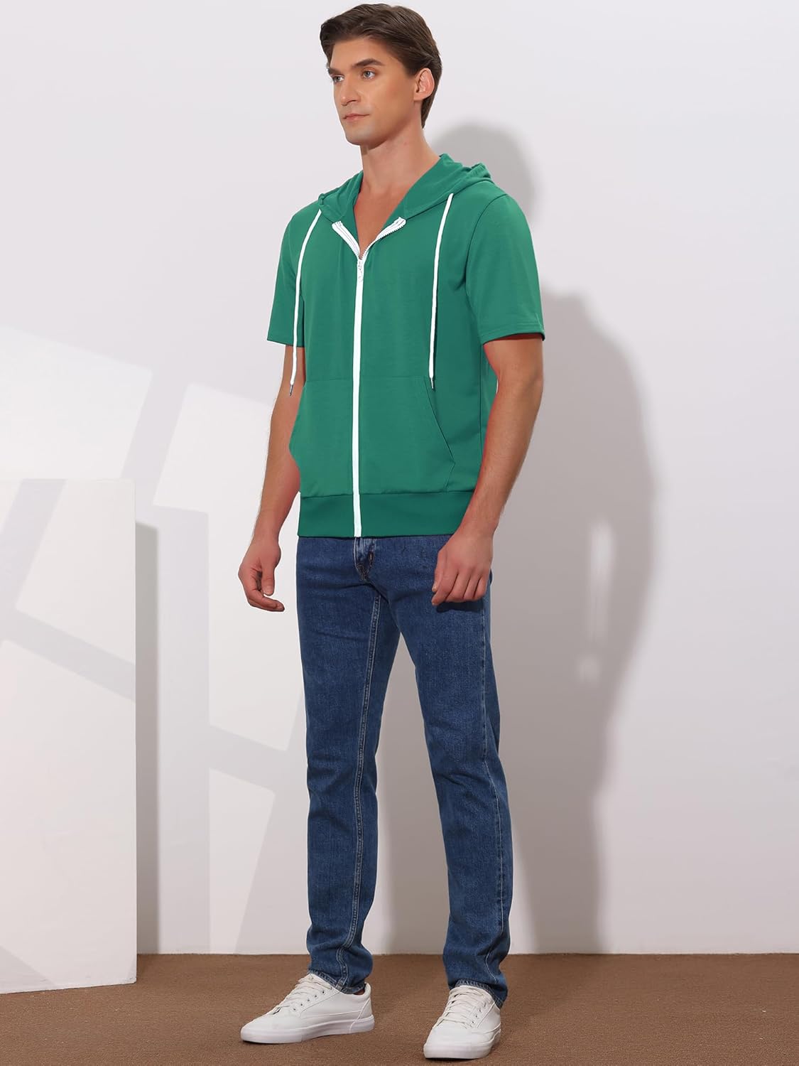 Lars Amadeus Men's Short Sleeve Hoodies Solid Color Zip Up Jackets with Hood