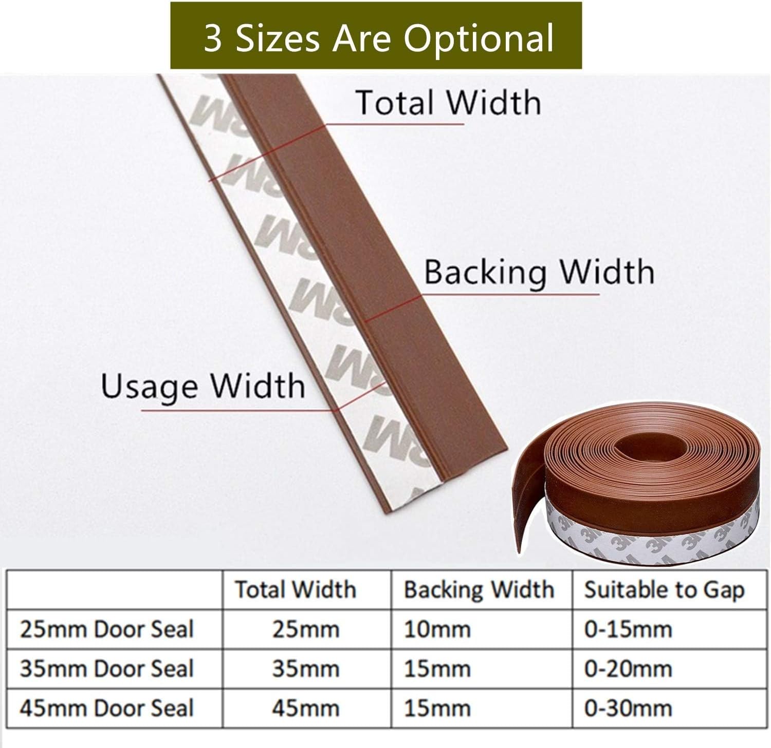 Weather Stripping, Door Seal Strip Self Adhesive Silicone Draft Bottom Gap Replacement Strip Roll Soundproof for Door, Window 26.3Ft (Width 25mm, Brown-Length 26.3Ft)