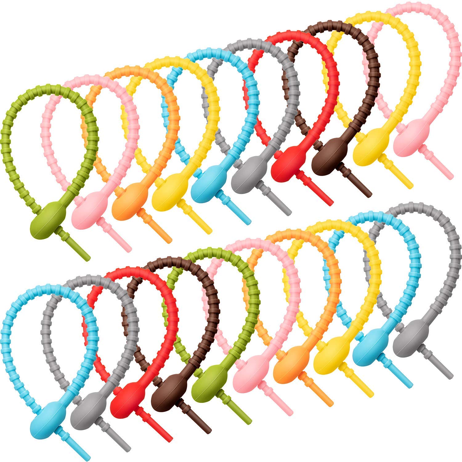 Silicone Zip Ties, 20 Pack Reusable Rubber Twist Ties, 8 Inch Cable Organizer, Multicolor Cord Management Straps for Bags and Wires-image-4