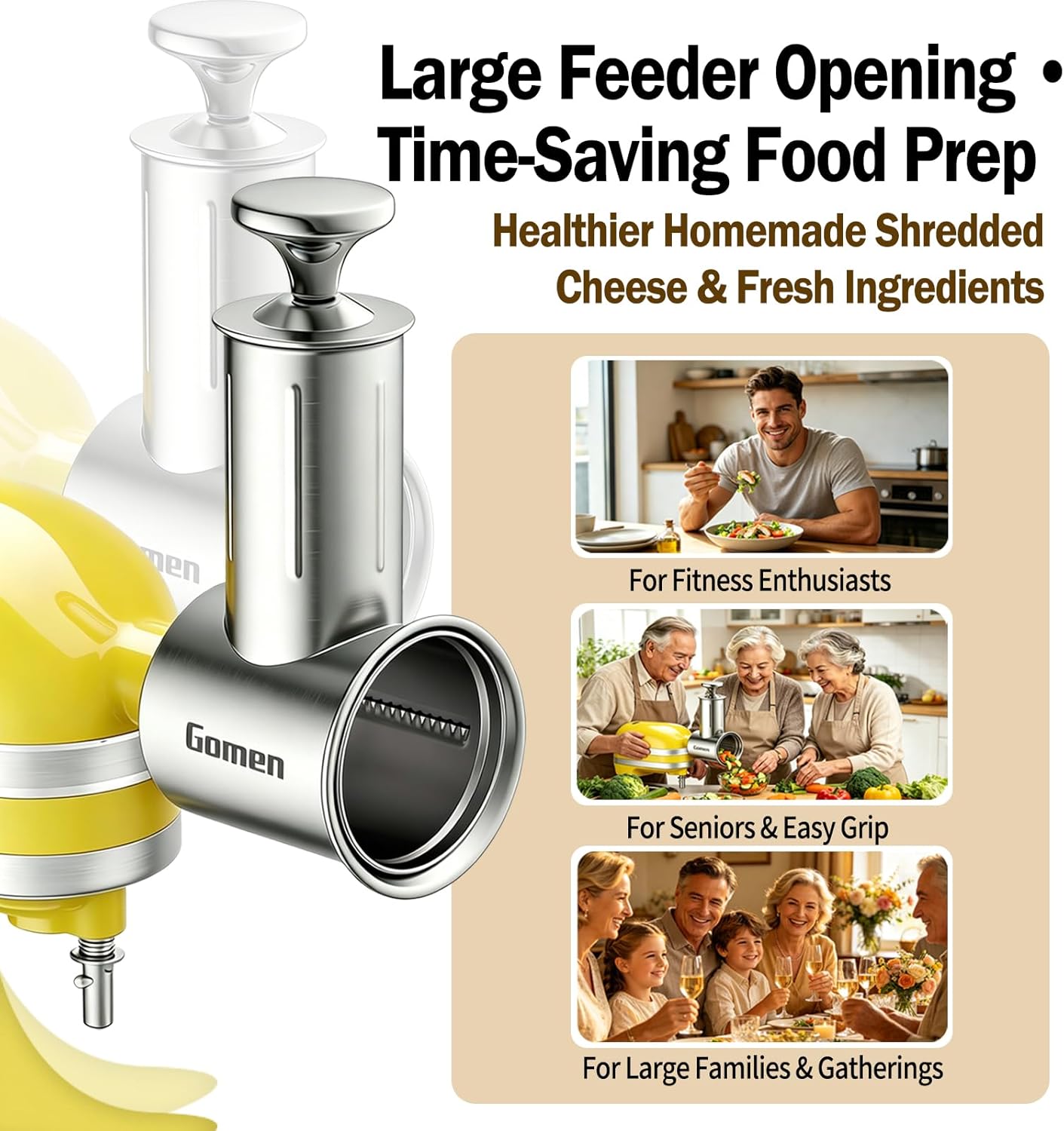 Stainless Steel Slicer Shredder Attachment for Kitchenaid Stand Mixer, 5 Blades Cheese Grater and Vegetable Slicer Set, All-in-One Food Prep Tool, Effortless Salad Maker Accessories, Dishwasher Safe