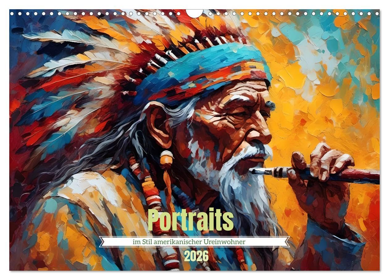 Portraits in the style of Native Americans UK-Version (Wall Calendar 2026 DIN A3 Landscape), CALVENDO 12 Month Wall Calendar — image 1