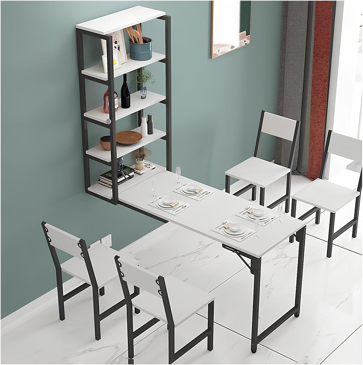 Bixiaomei Wall Mounted Drop-Leaf Table, Floating Laptop Desk, Folding Table With Shelves, Multifunctional Computer Workstation With Storage - View #10