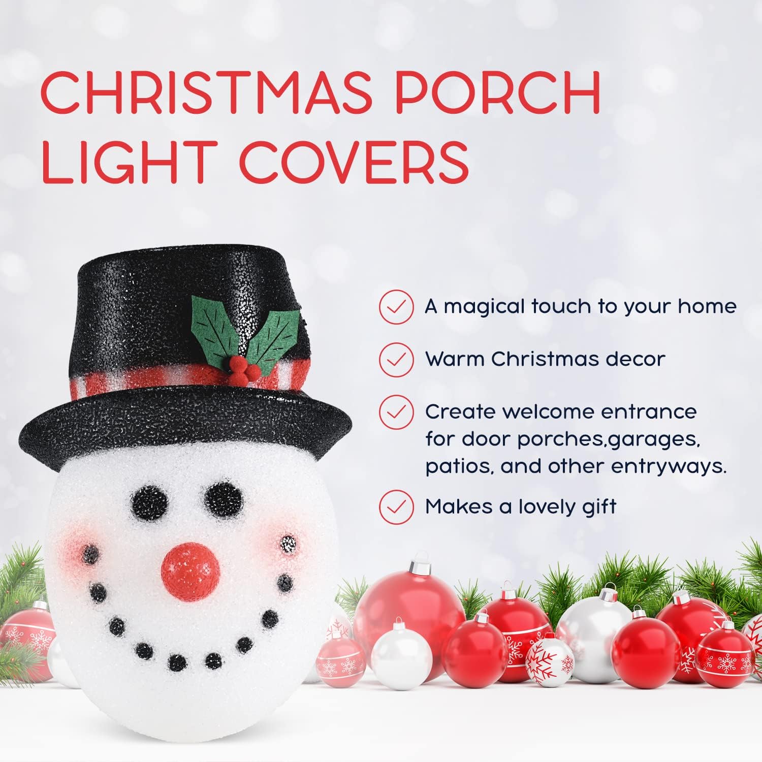 Ornativity Snowman Porch Light Cover - Snow man Head Xmas Winter Outdoor Front Porch, Deck, Garage Lamp Christmas Holiday Decoration Covers - 11" Set of 2