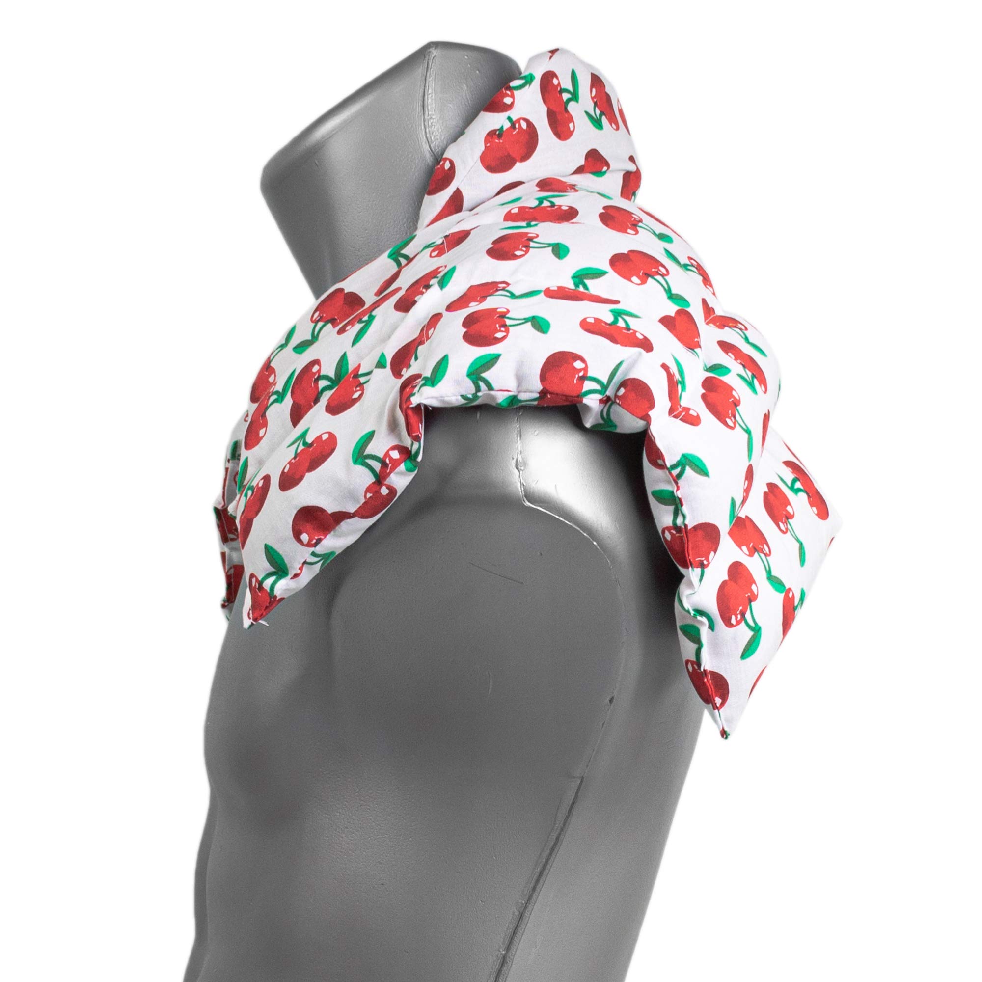 Bio-Dinkelkissen Schulter & Nackenkissen mit Kragen. Wärmekissen Körnerkissen Nackenwärmer für Mikrowelle und Backofen (cherry-white, Bio-Dinkel)