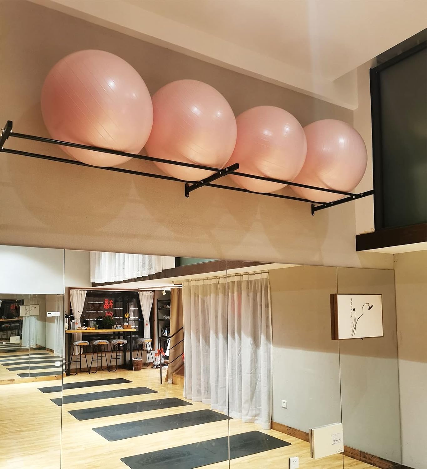 Yoga Ball Holder Wall Mount, Hanging Fitness Ball Rack Metal, Home Gym Storage Stand, Black Yoga Accessories, Adjustable Wall Organizer (Size : 2 pc -245 cm (96 1/2") L)